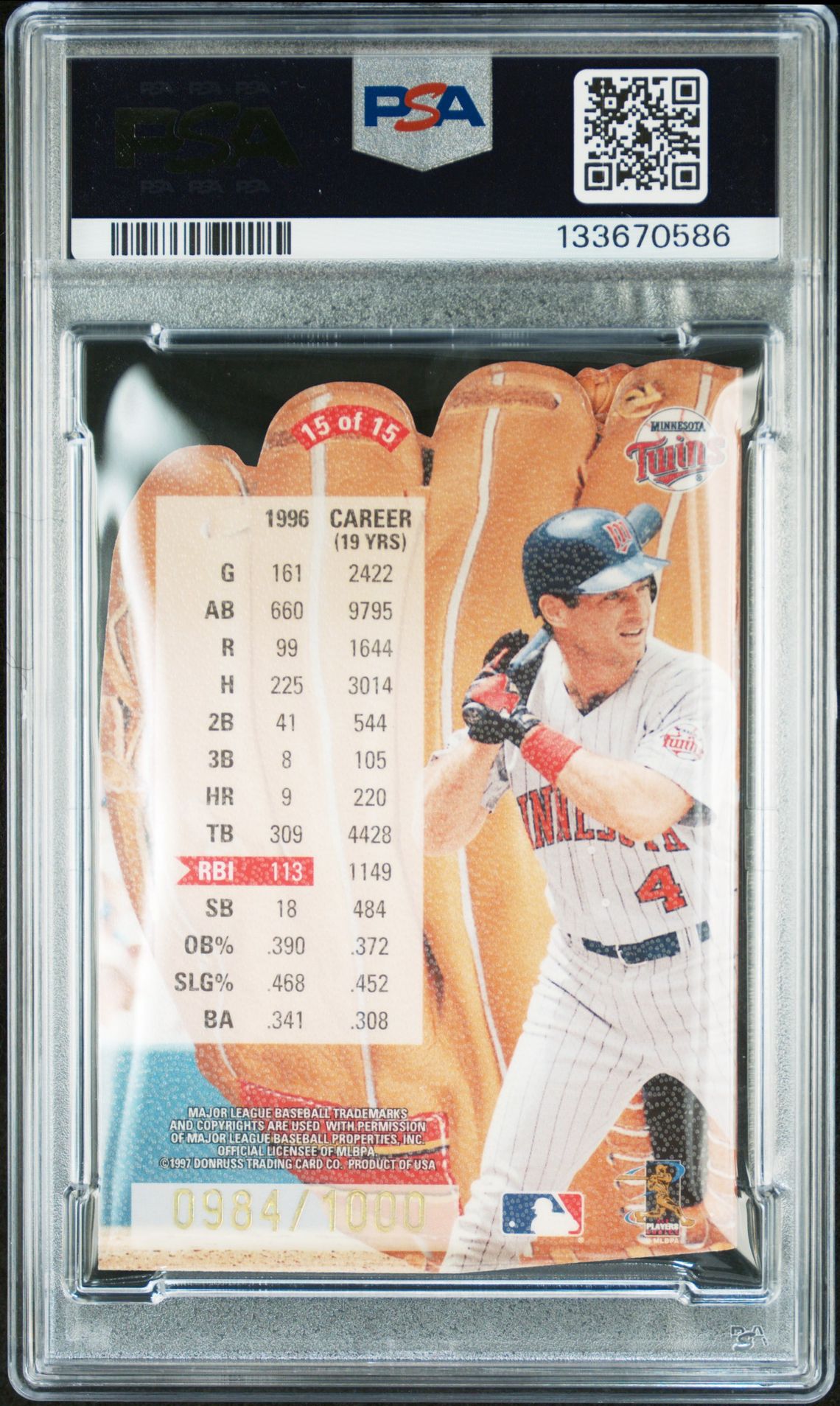 1997 Leaf Statistical Standouts Paul Molitor #15 (Statistical Standouts) Mint 9 back