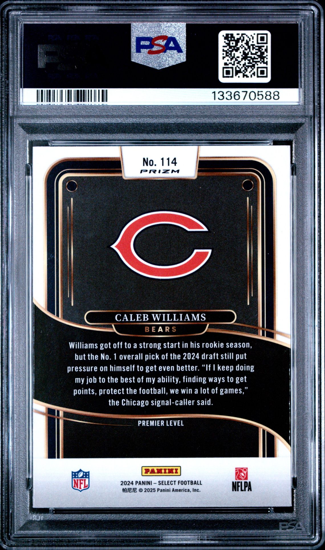 2024 Panini Select Caleb Williams #114 (Red & Yellow Shock) Mint 9 back