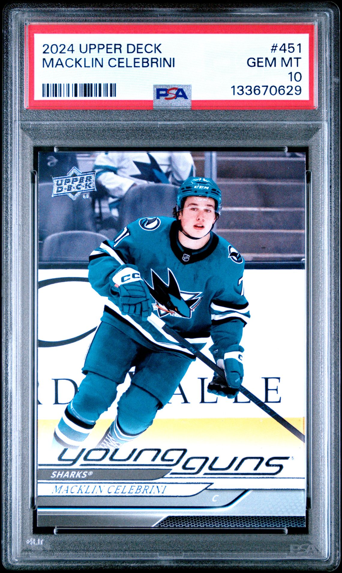 2024 Upper Deck Macklin Celebrini #451 Gem Mt 10 front