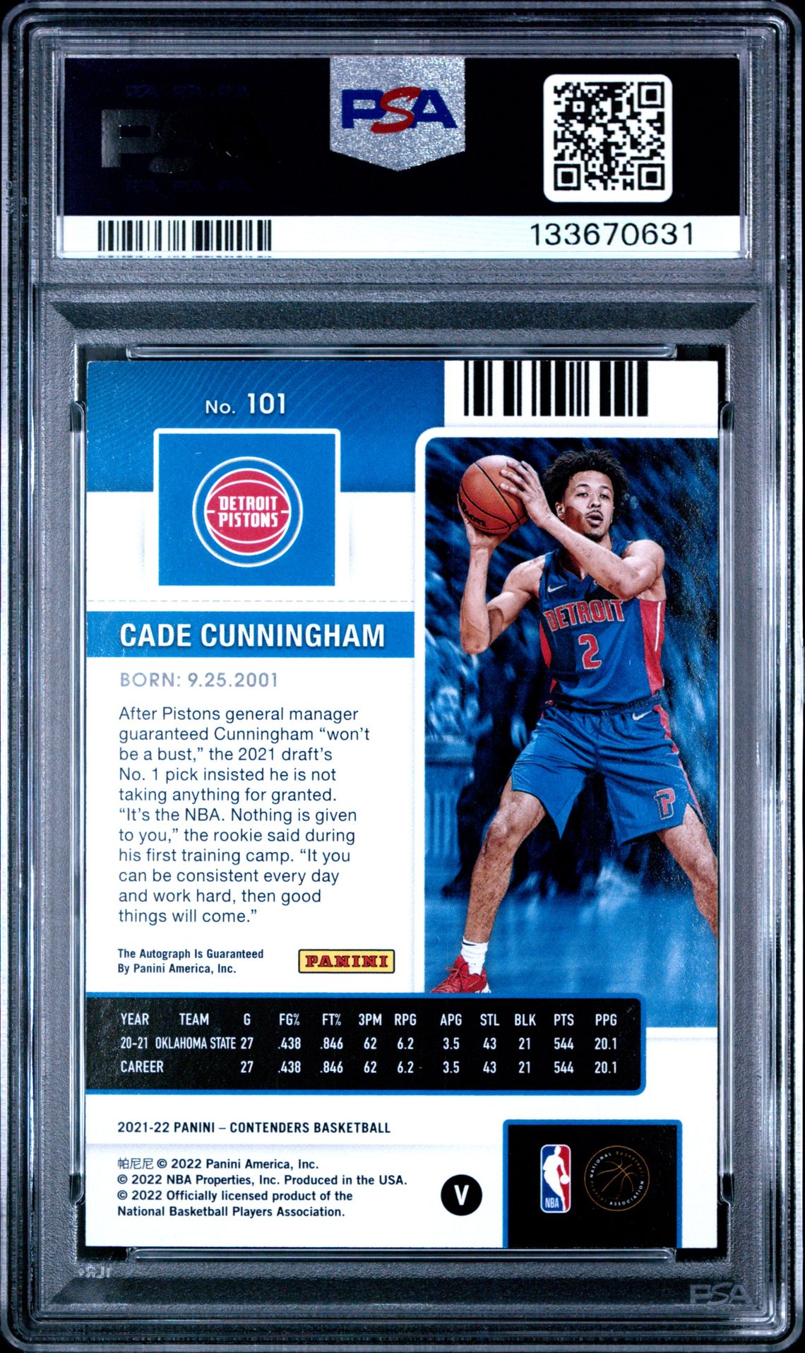 2021 Panini Contenders Cade Cunningham #101 (Var-Auto-Playoff) Nm-Mt 8 back