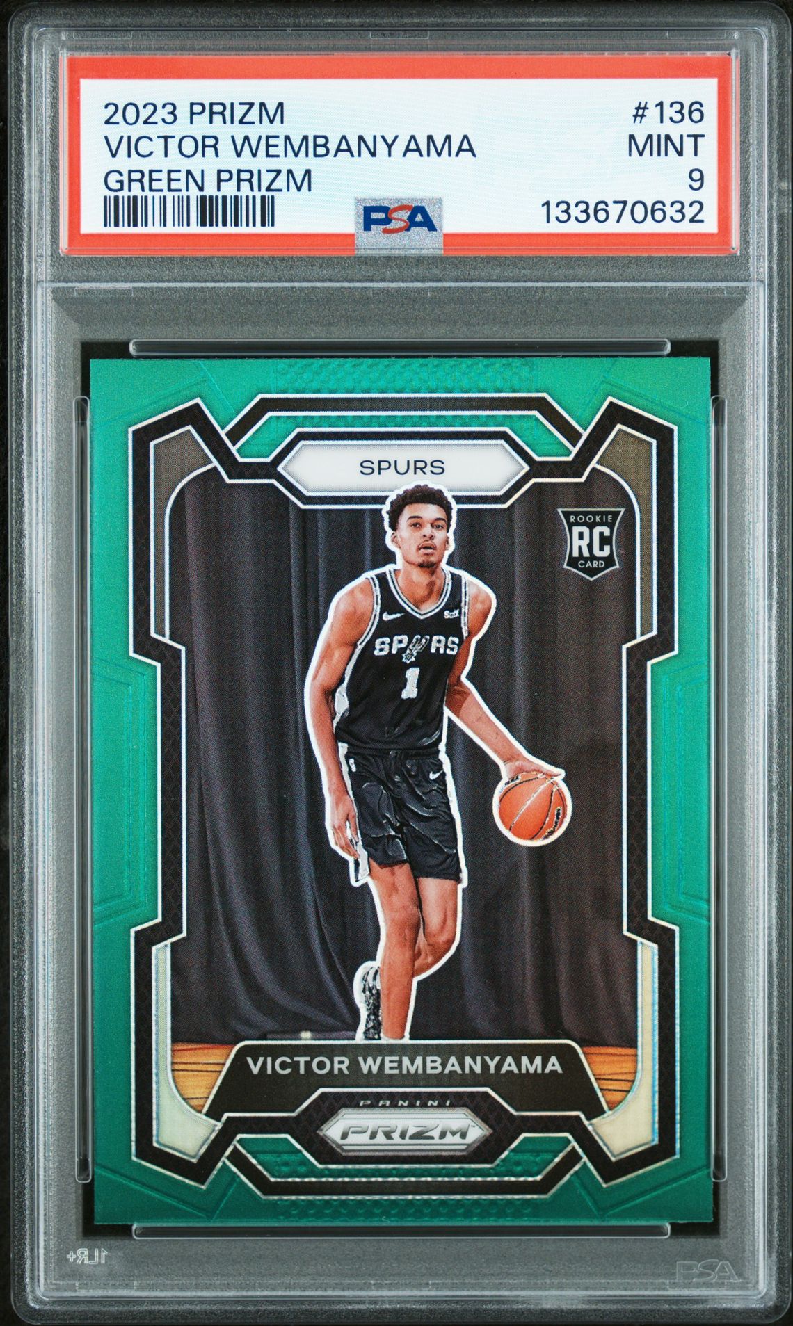 2023 Panini Prizm Victor Wembanyama #136 (Green Prizm) Mint 9 front