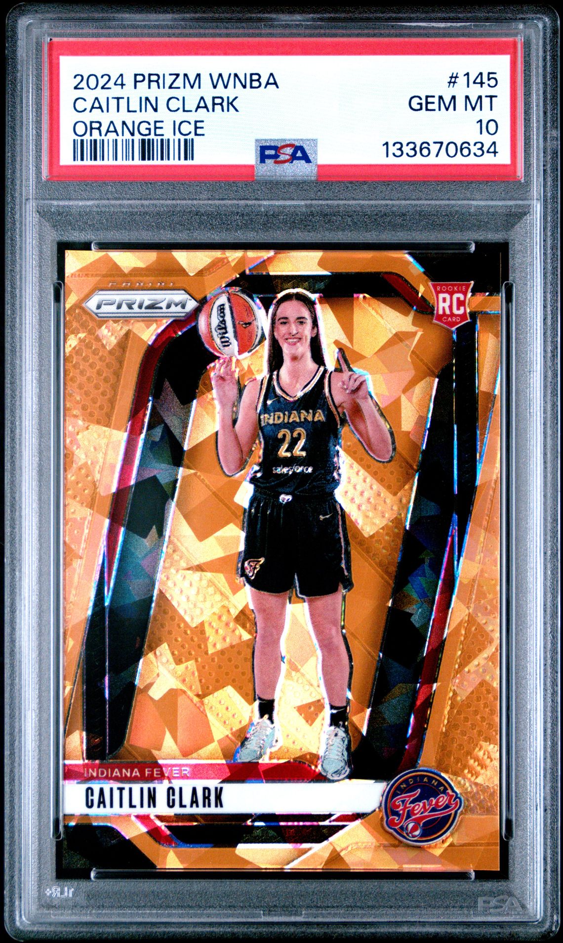 2024 Panini Prizm Wnba Caitlin Clark #145 (Orange Ice) Gem Mt 10 front