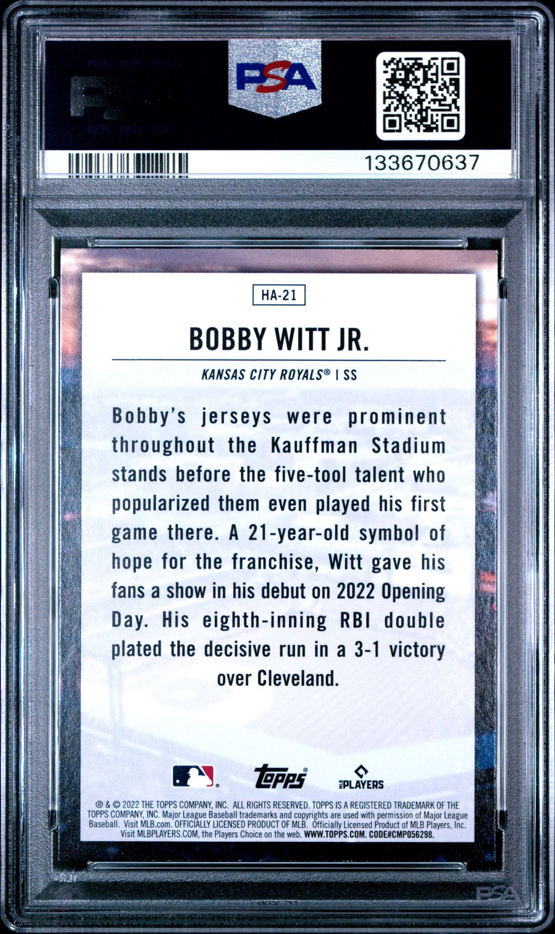 2022 Topps Home Field Advantage Bobby Witt Jr. #Ha21 (Home Field Advantage-Upd.) Mint 9 back