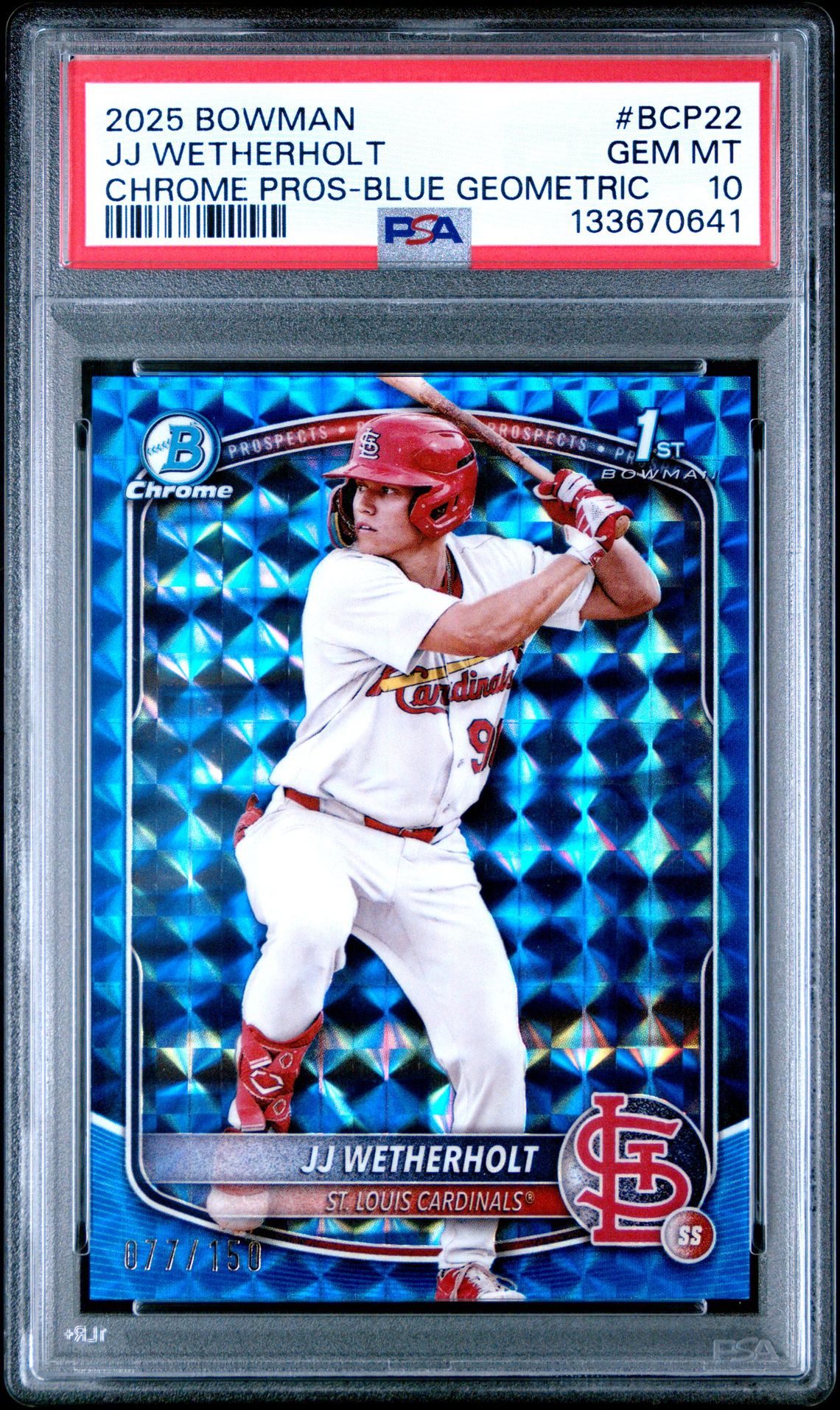 2025 Bowman Chrome Prospects Jj Wetherholt #Bcp22 (Chrome Pros-Blue Geometric) Gem Mt 10 front