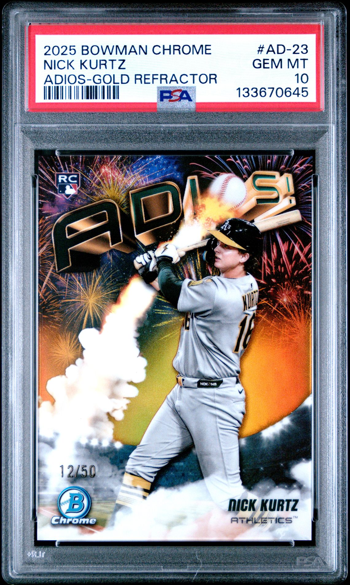 2025 Bowman Chrome Adios Nick Kurtz #Ad-23 (Adios-Gold Refractor) Gem Mt 10 front