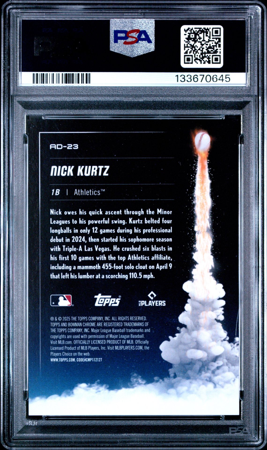 2025 Bowman Chrome Adios Nick Kurtz #Ad-23 (Adios-Gold Refractor) Gem Mt 10 back