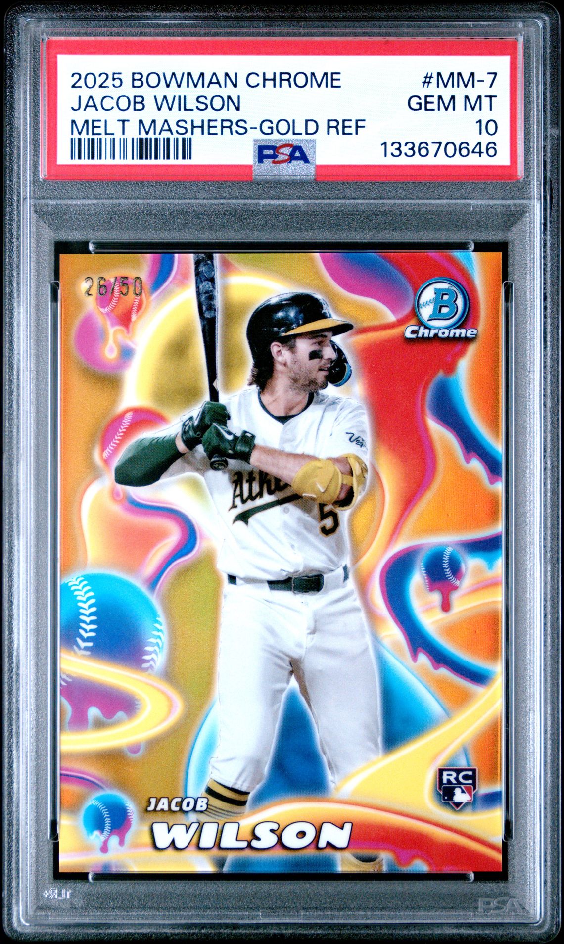 2025 Bowman Chrome Melt Mashers Jacob Wilson #Mm-7 (Melt Mashers-Gold Ref) Gem Mt 10 front