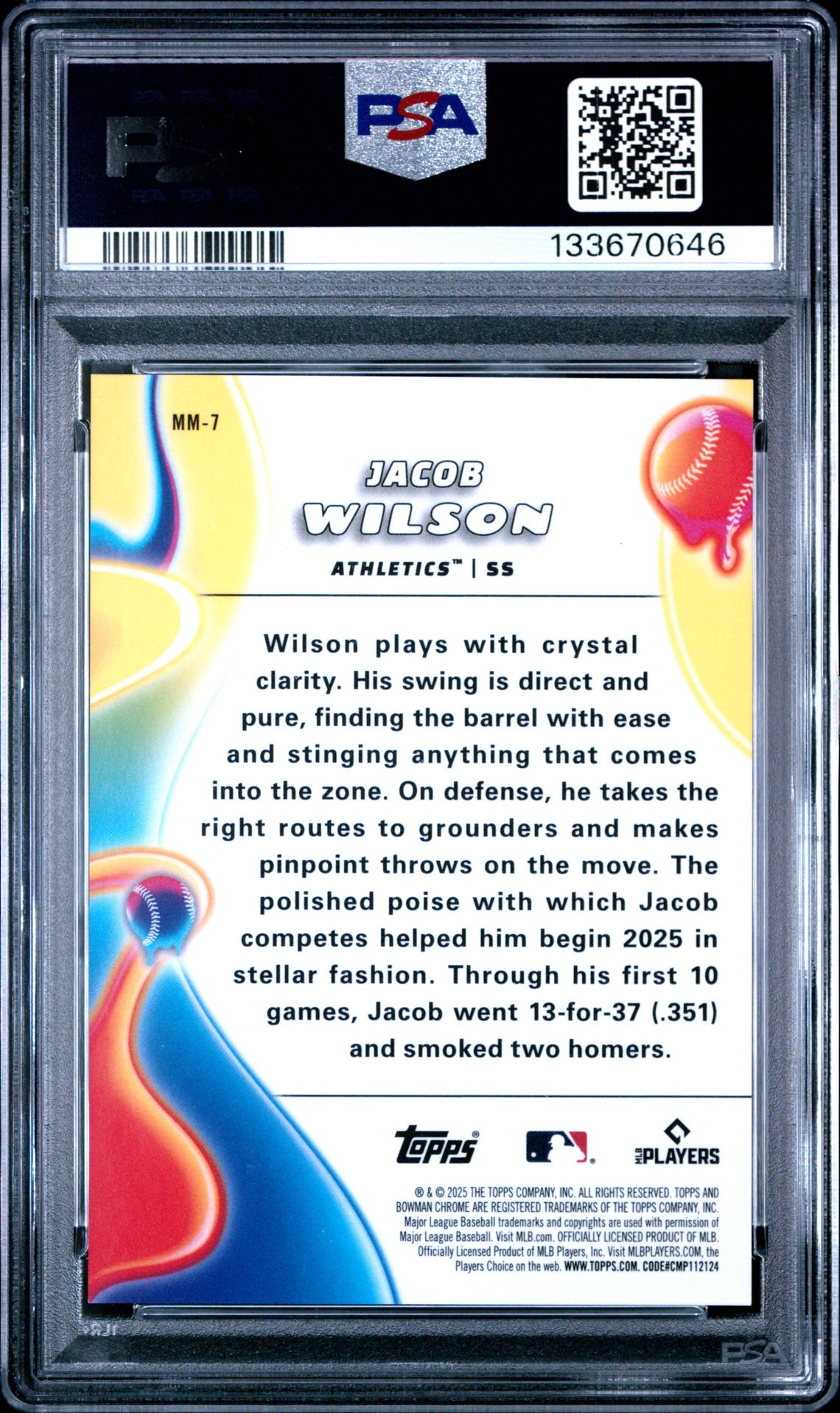 2025 Bowman Chrome Melt Mashers Jacob Wilson #Mm-7 (Melt Mashers-Gold Ref) Gem Mt 10 back