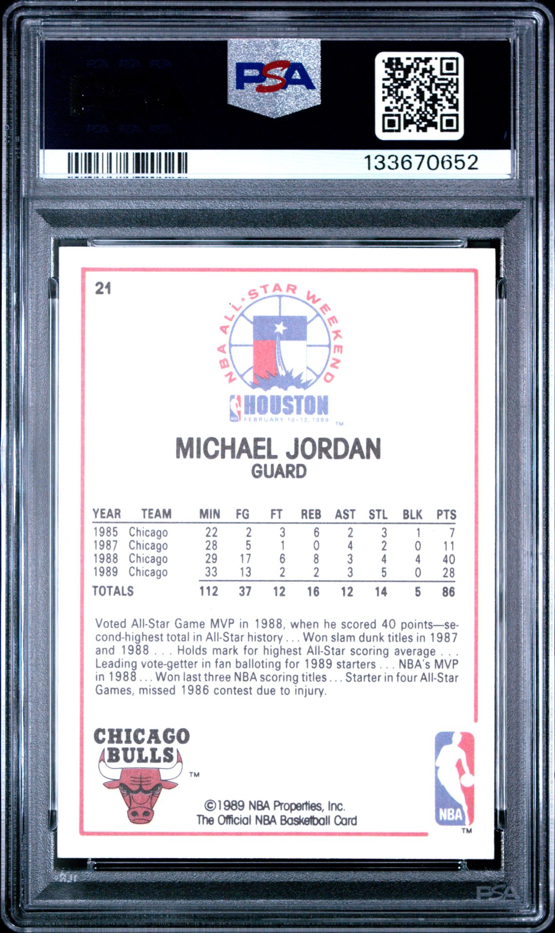 1989 Hoops Michael Jordan #21 (All-Star) Gem Mt 10 back