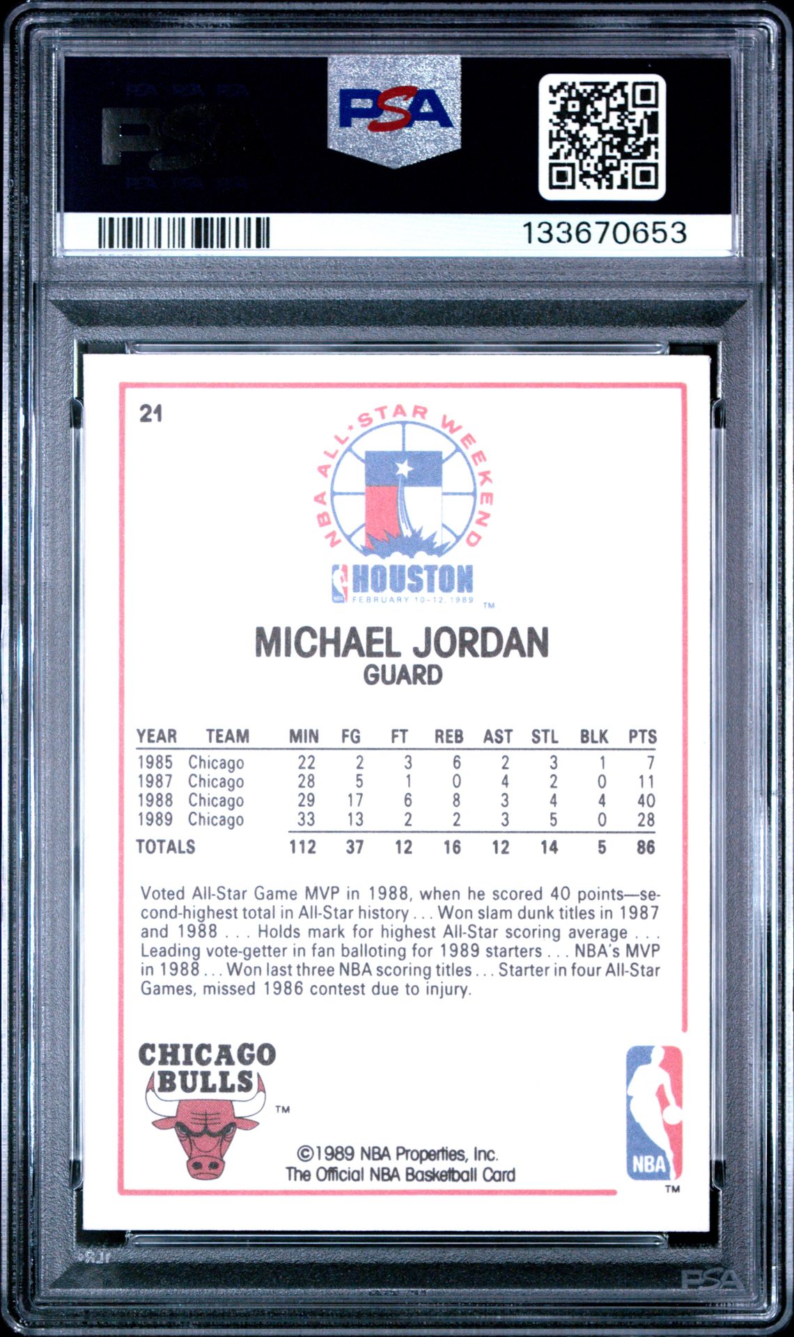 1989 Hoops Michael Jordan #21 (All-Star) Gem Mt 10 back