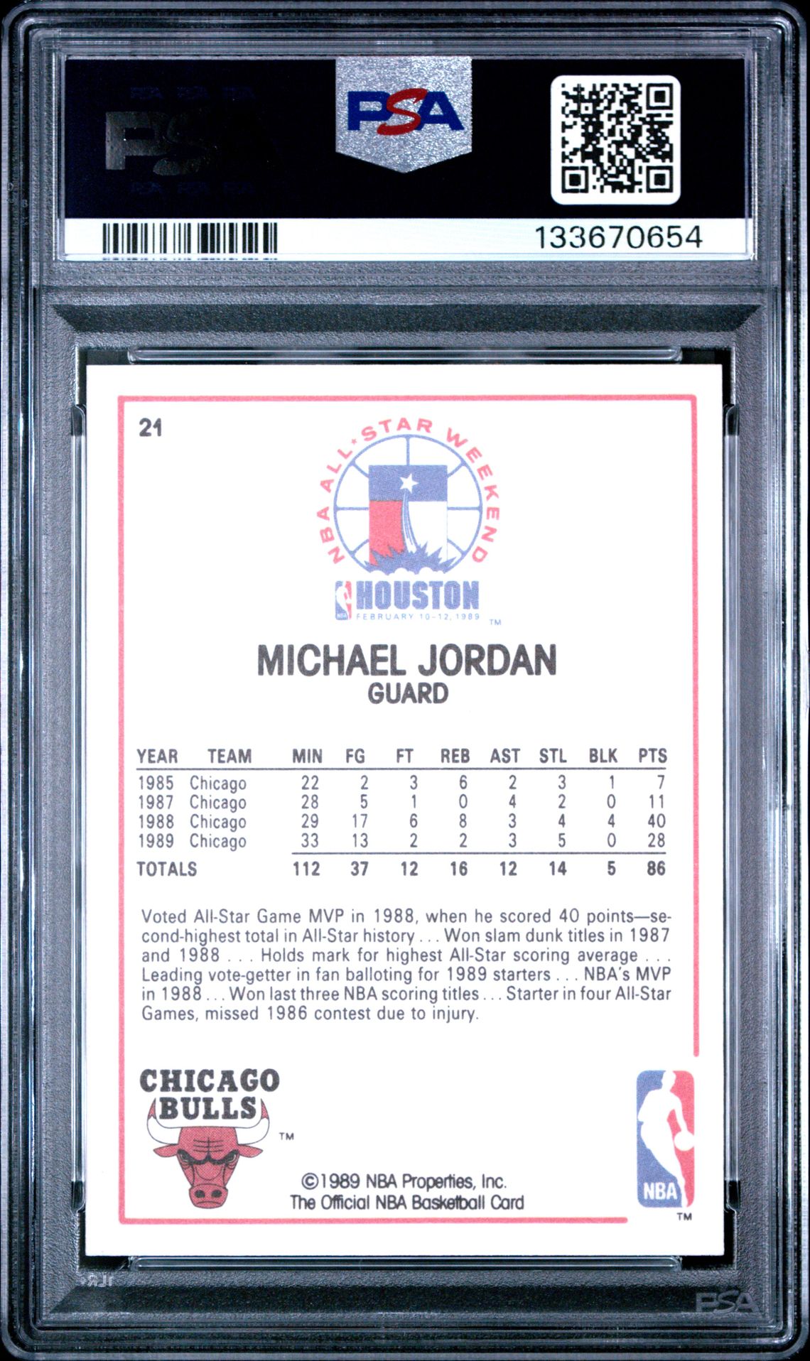 1989 Hoops Michael Jordan #21 (All-Star) Gem Mt 10 back