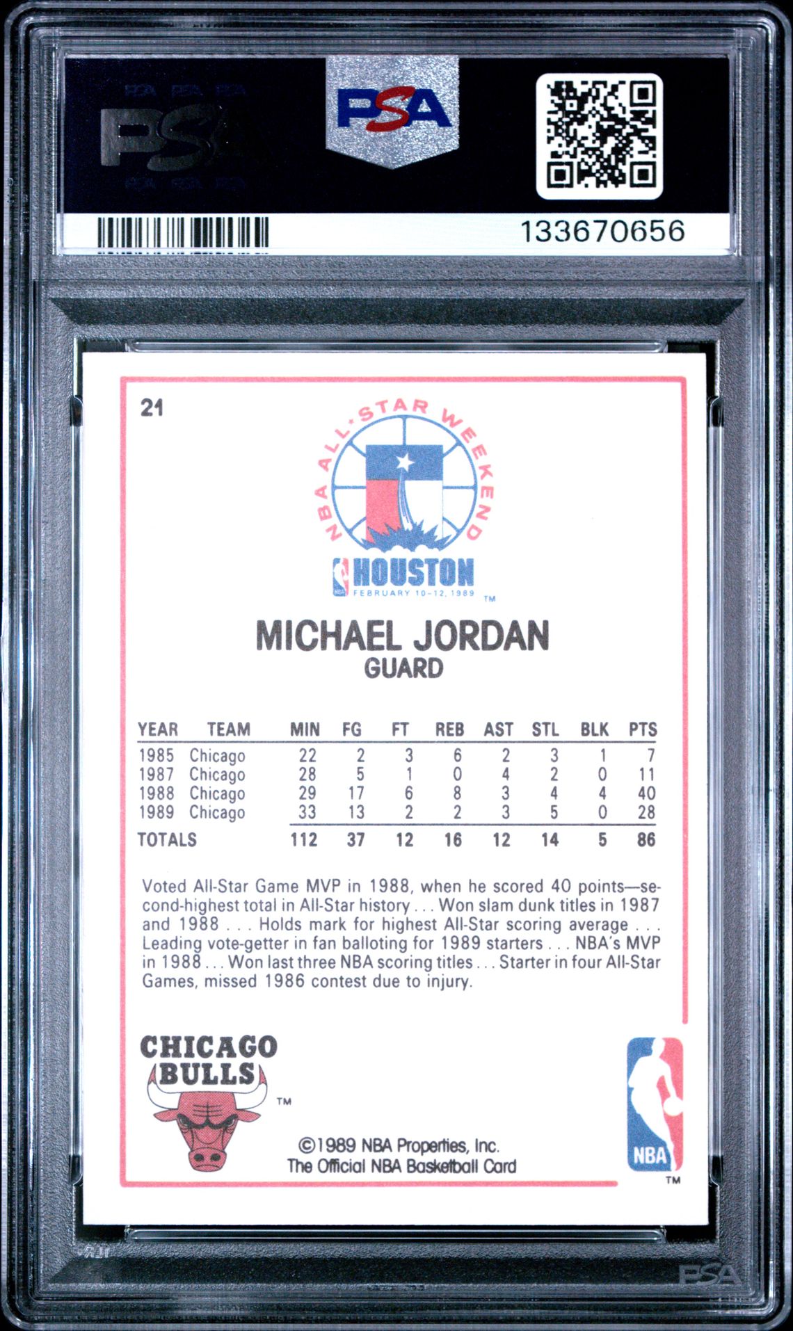 1989 Hoops Michael Jordan #21 (All-Star) Gem Mt 10 back