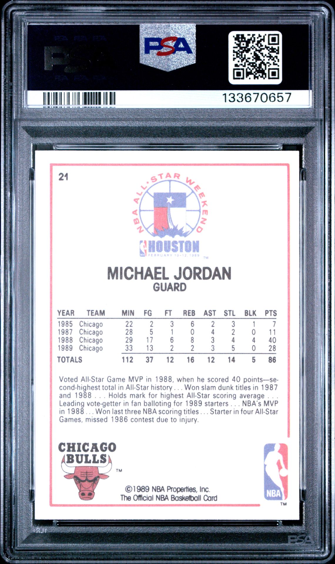 1989 Hoops Michael Jordan #21 (All-Star) Gem Mt 10 back