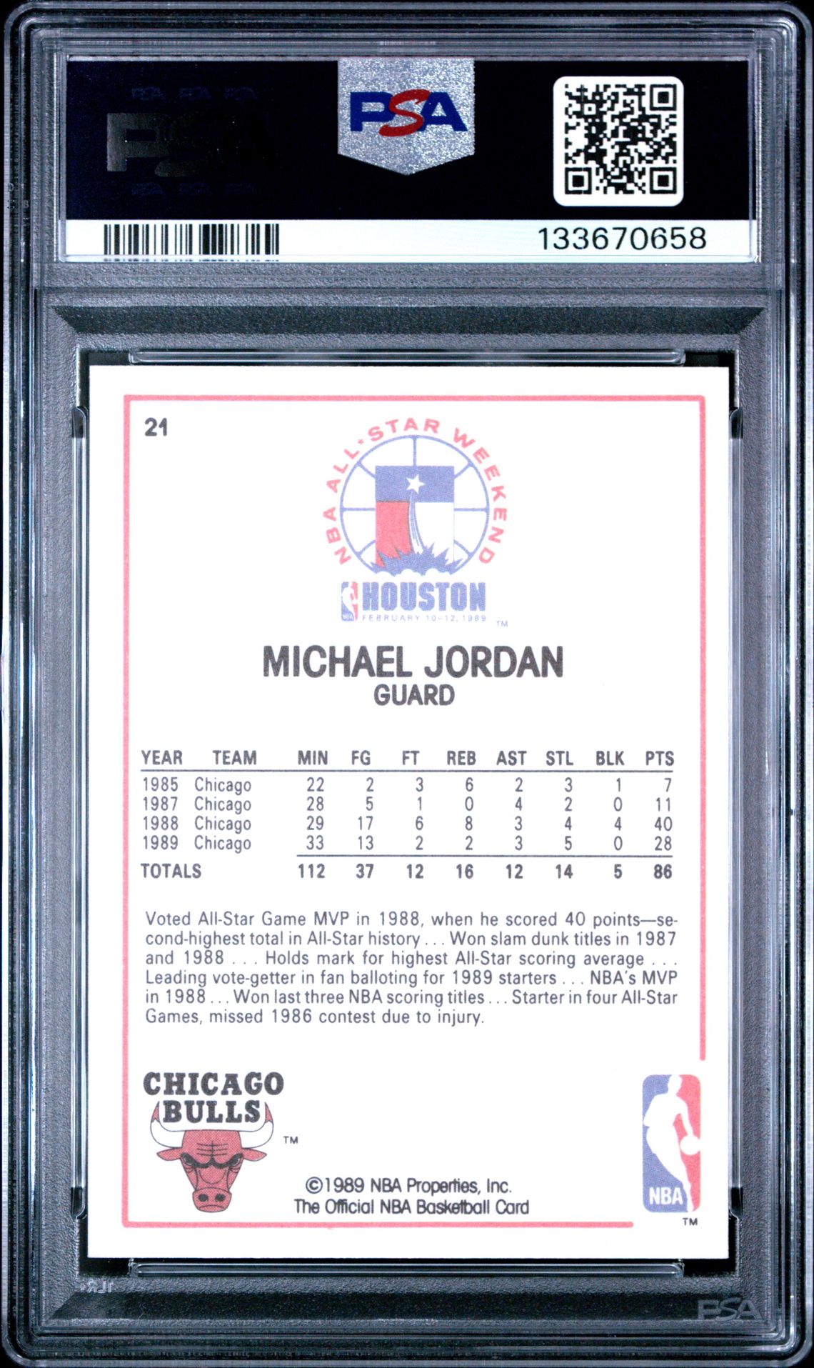 1989 Hoops Michael Jordan #21 (All-Star) Gem Mt 10 back
