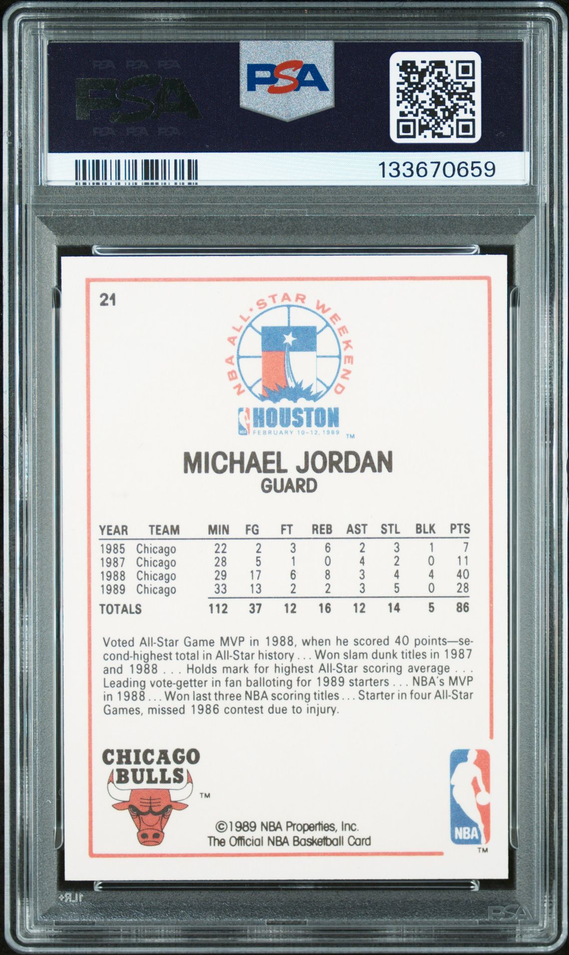 1989 Hoops Michael Jordan #21 (All-Star) Mint 9 back