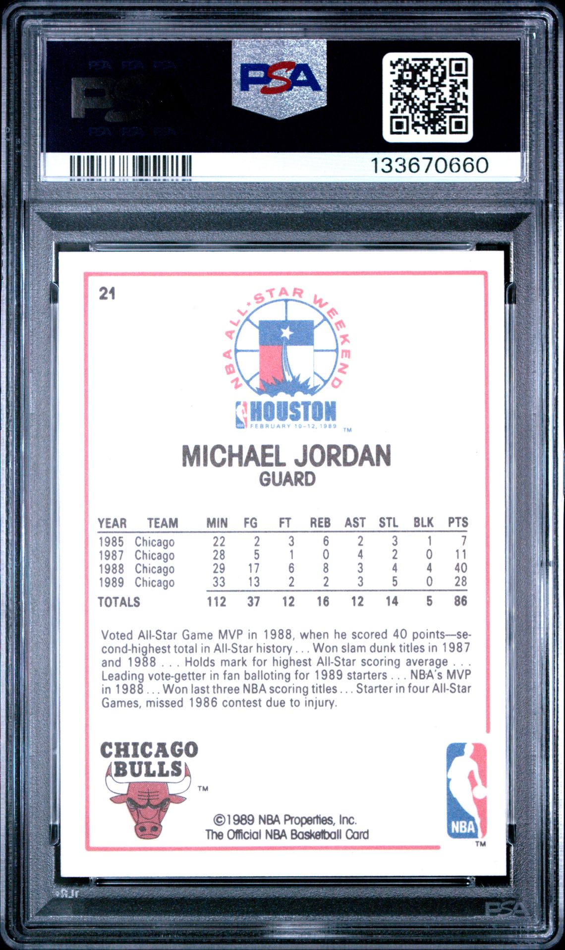 1989 Hoops Michael Jordan #21 (All-Star) Gem Mt 10 back