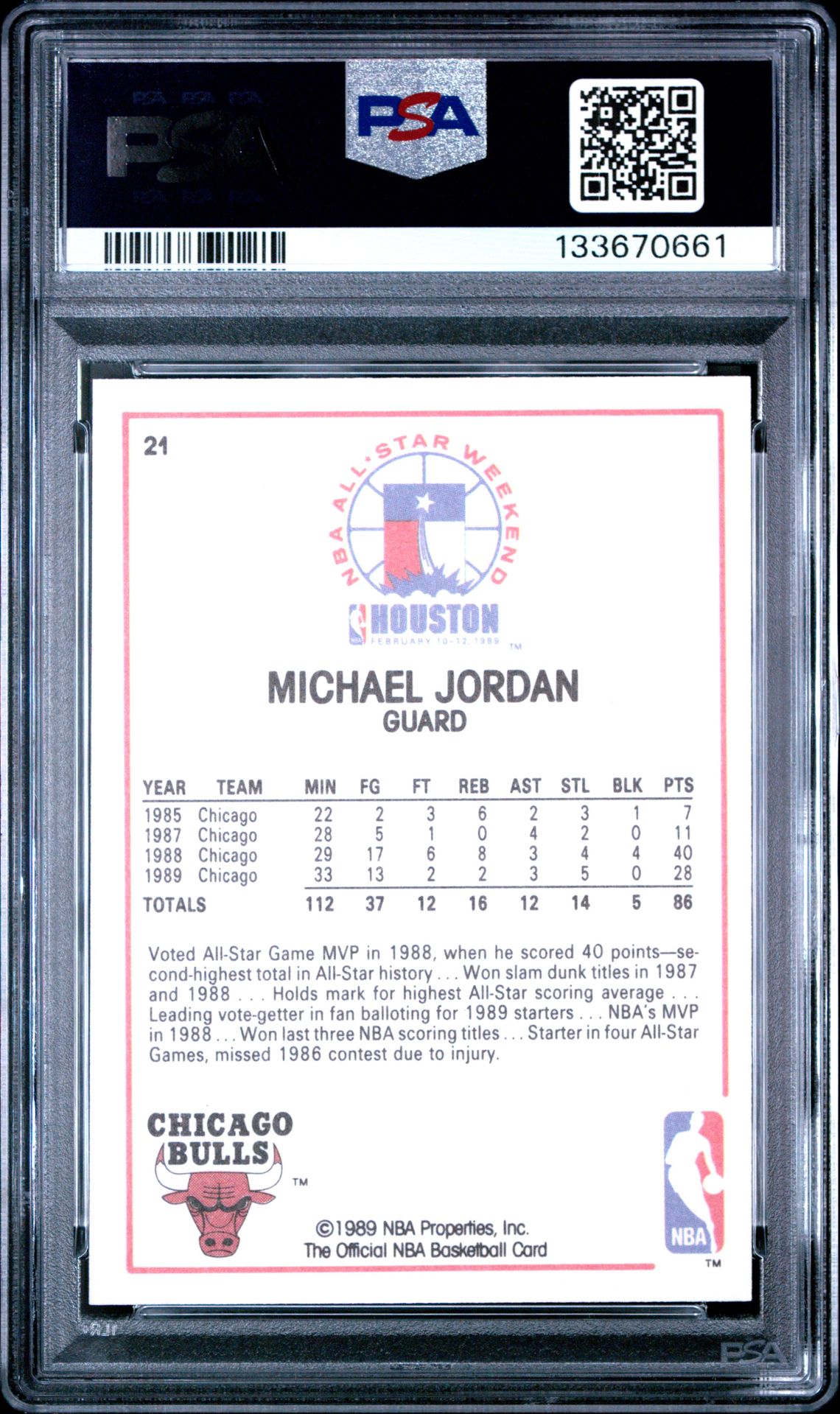 1989 Hoops Michael Jordan #21 (All-Star) Mint 9 back