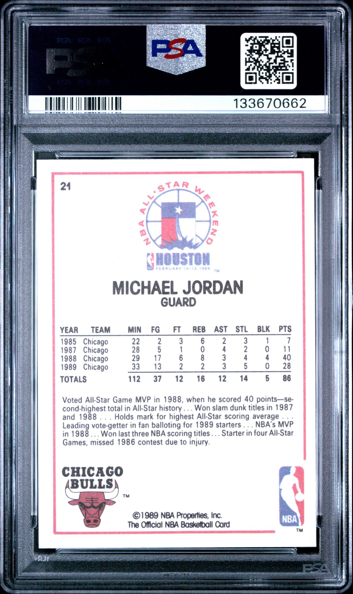 1989 Hoops Michael Jordan #21 (All-Star) Gem Mt 10 back