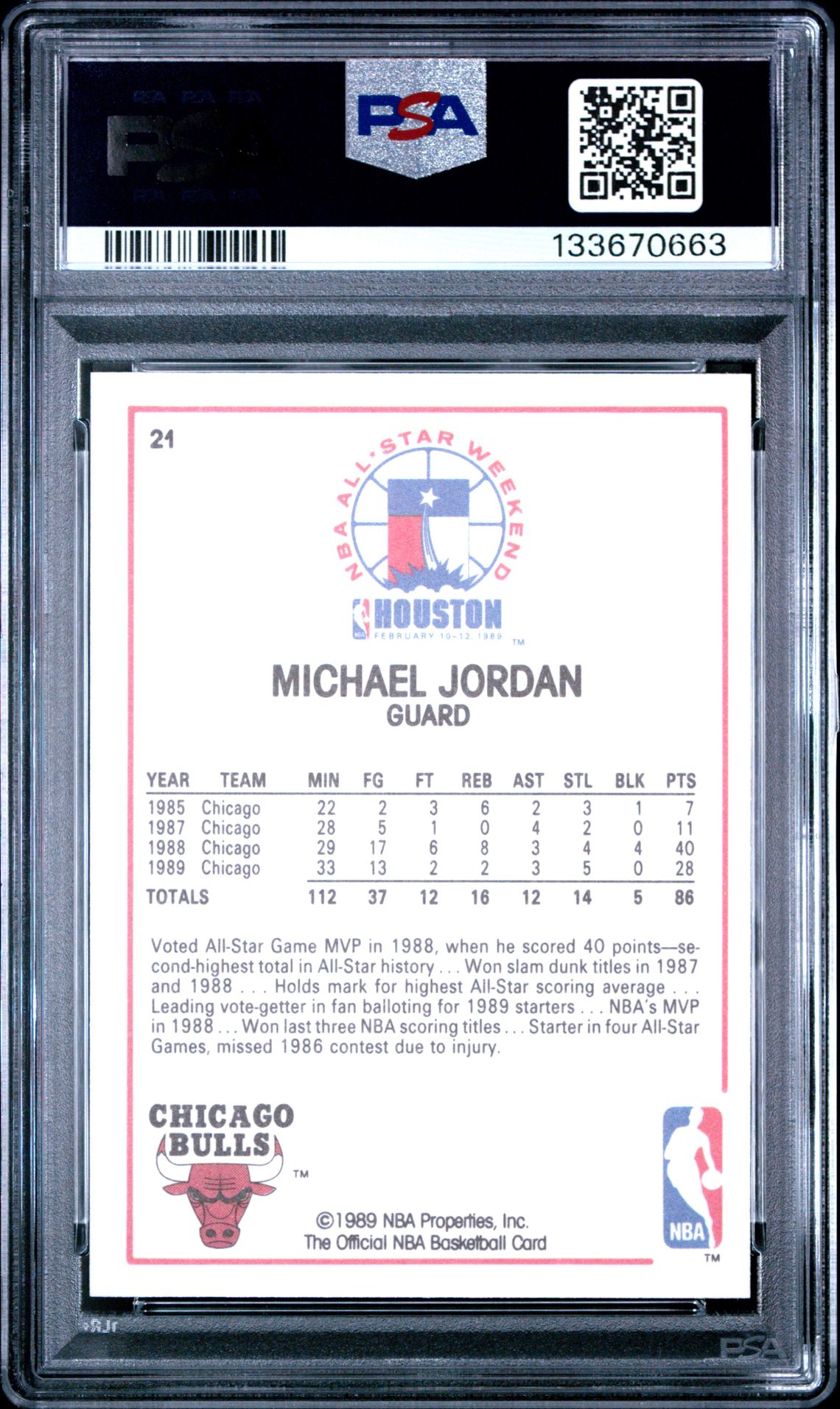 1989 Hoops Michael Jordan #21 (All-Star) Gem Mt 10 back