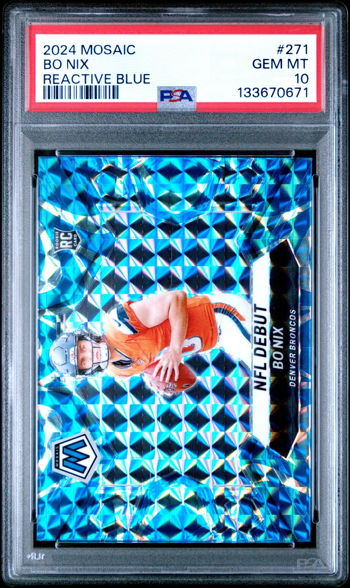 2024 Panini Mosaic Bo Nix #271 (Reactive Blue) Gem Mt 10 front