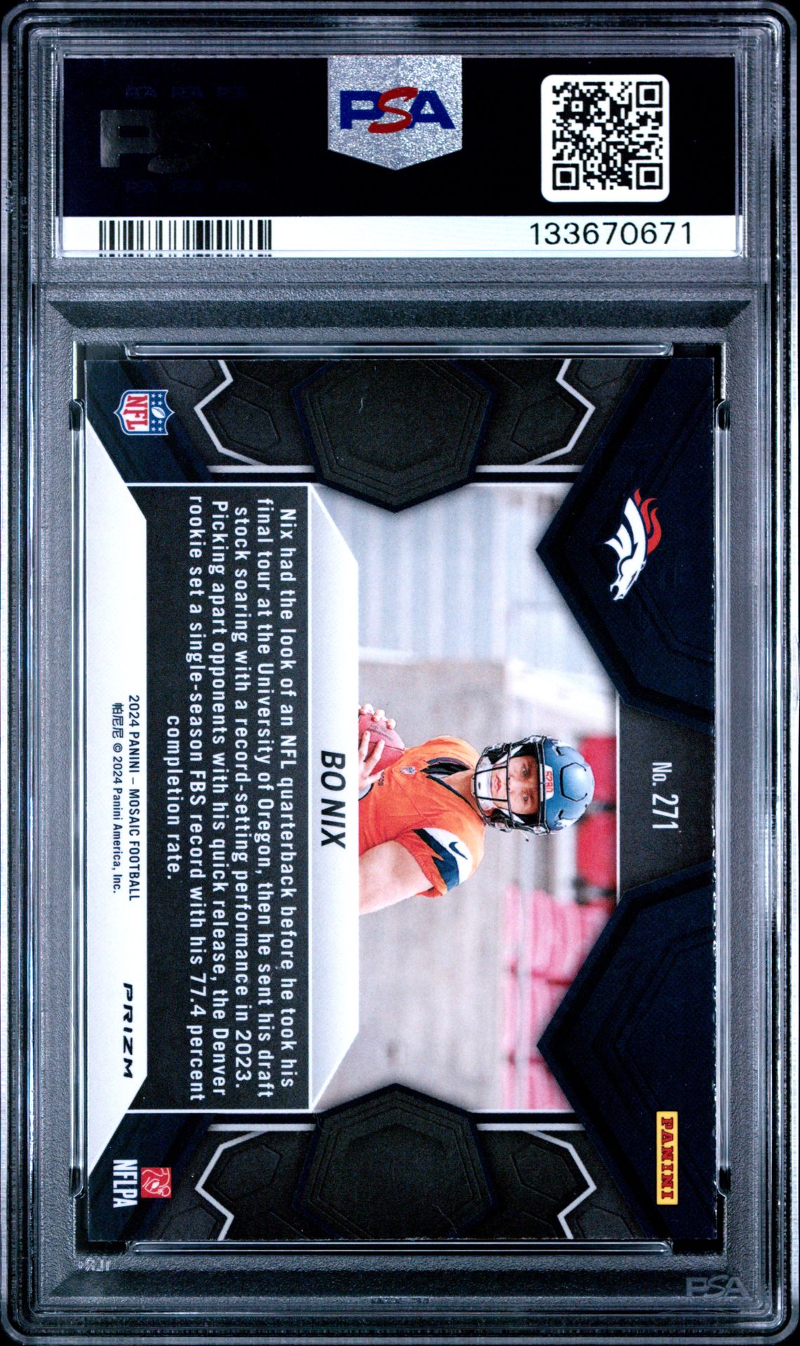 2024 Panini Mosaic Bo Nix #271 (Reactive Blue) Gem Mt 10 back