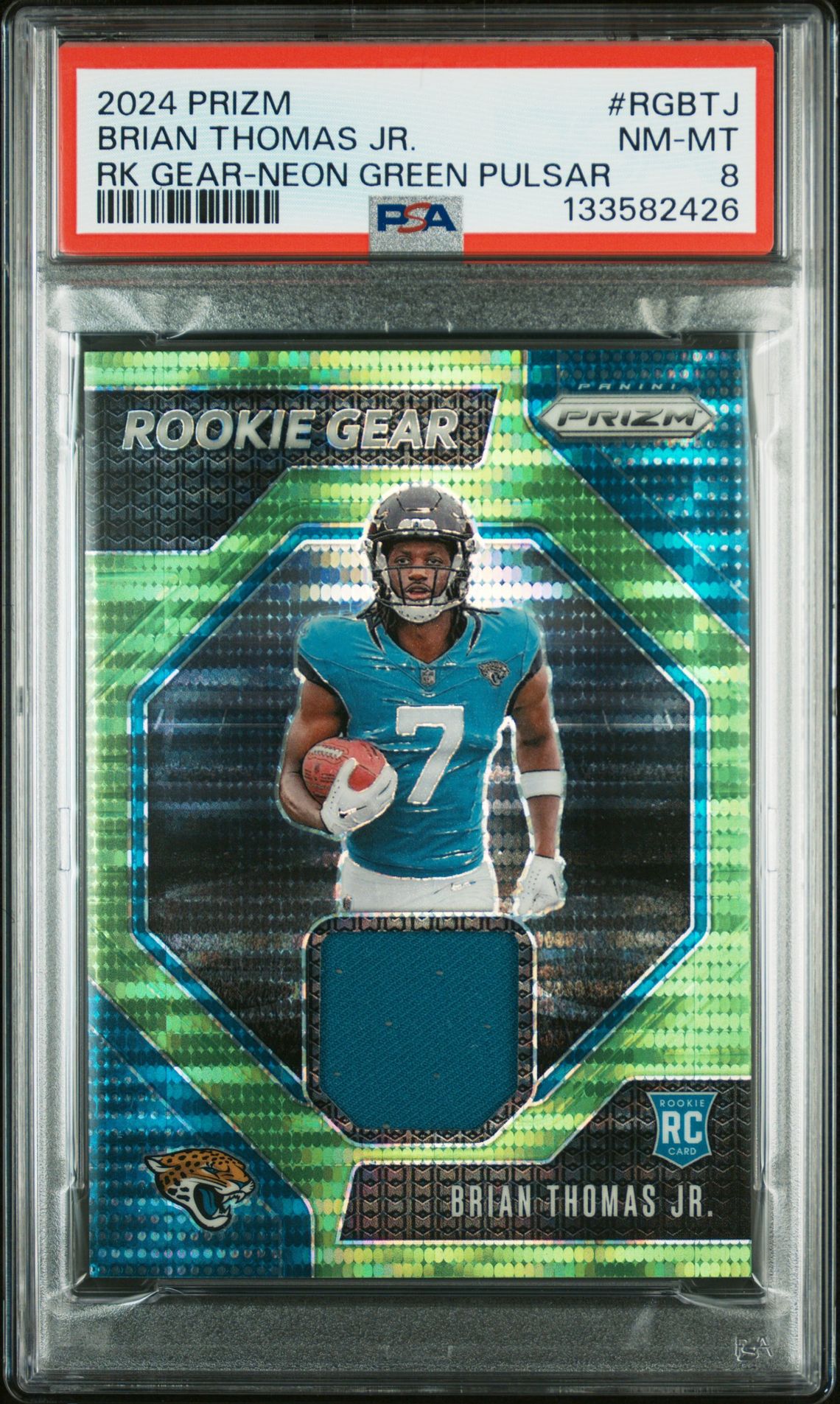 2024 Panini PANINI PRIZM ROOKIE GEAR RK GEAR-NEON GREEN PULSAR #RGBTJ Brian Thomas Jr. front
