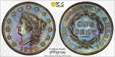 1820 1C Large Date MS64BN