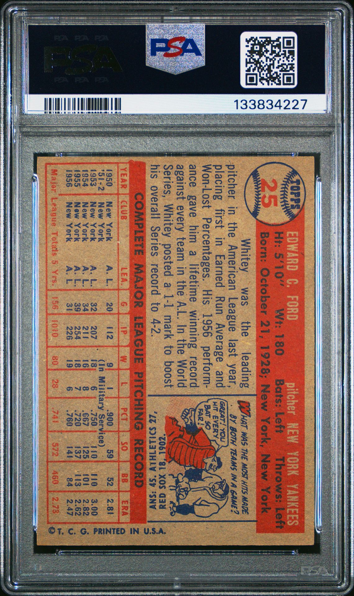1957 Topps Whitey Ford #25 Ex-Mt 6 back
