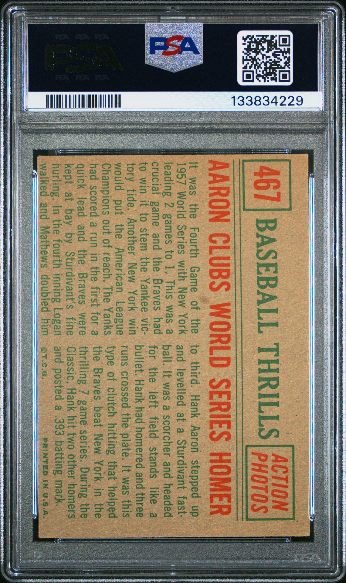 1959 Topps Aaron Clubs World #467 (Series Homer) Ex 5 back