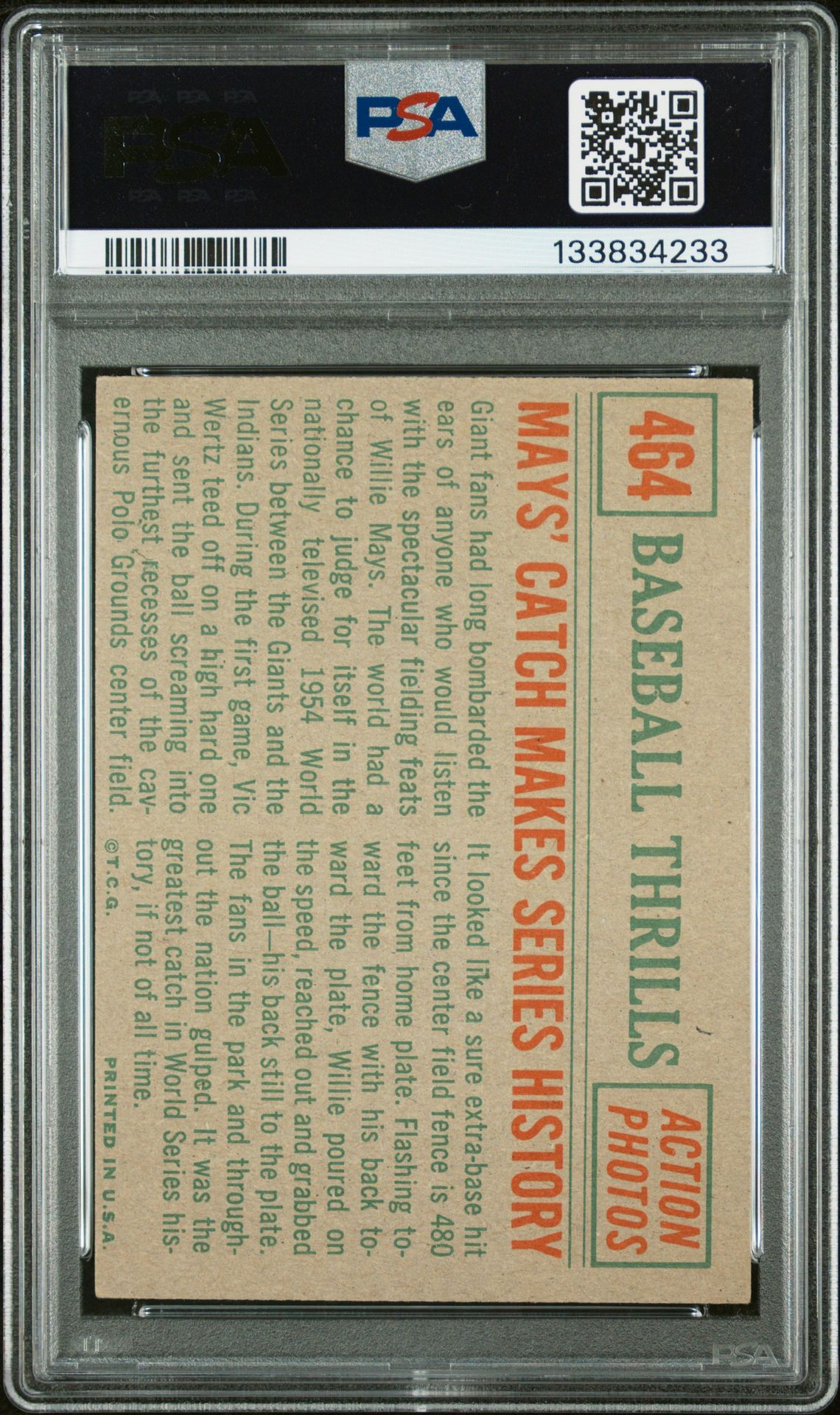 1959 Topps Mays' Catch Makes #464 (Series History) Ex-Mt 6 back