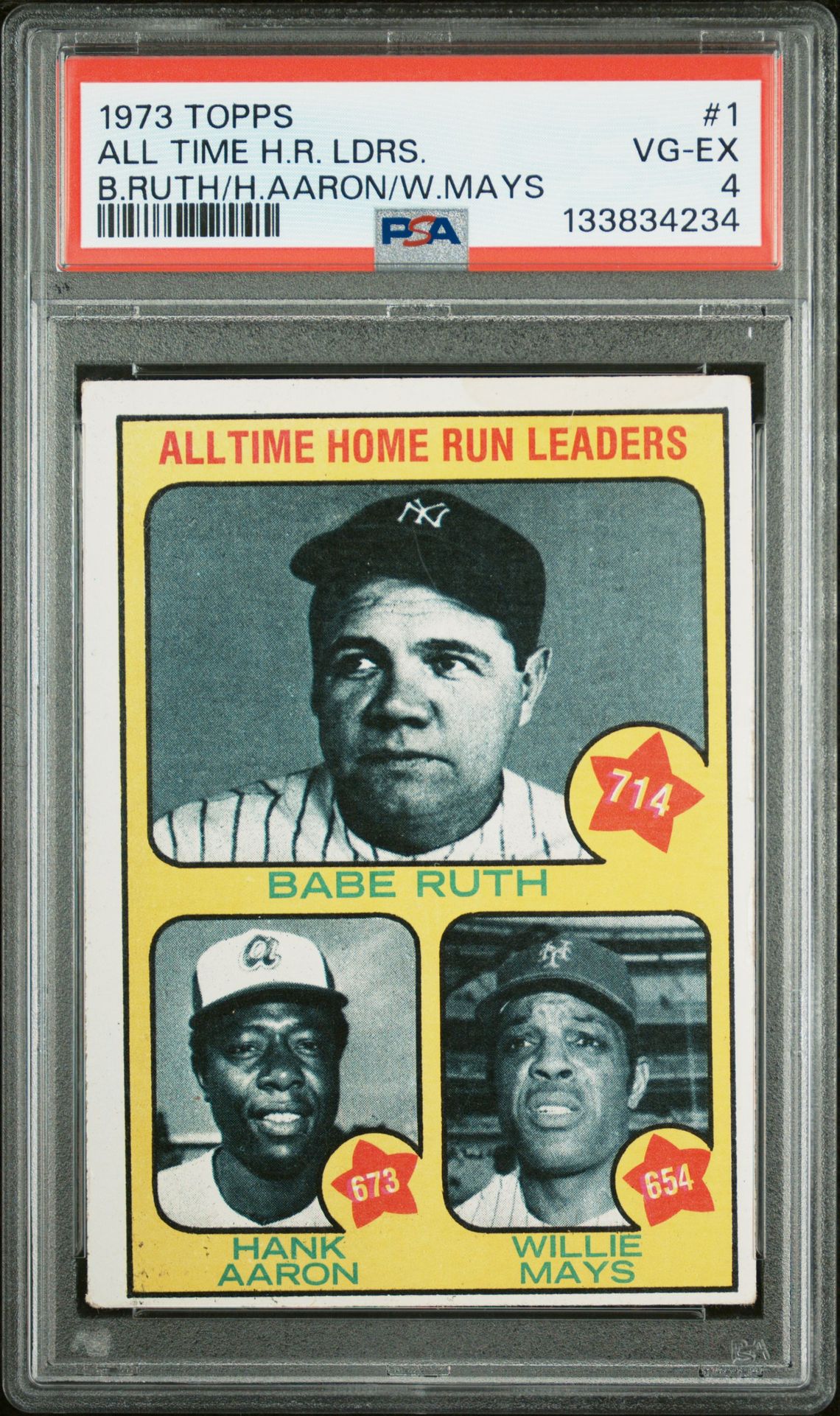 1973 Topps All Time H.r. Ldrs. #1 (B.ruth/H.aaron/W.mays) Vg-Ex 4 front