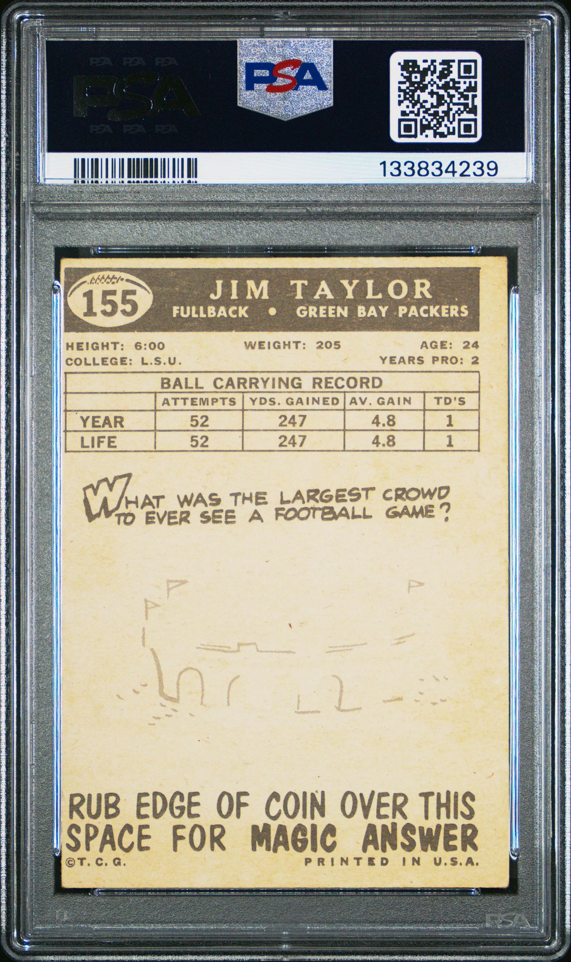 1959 Topps Jim Taylor #155 Vg-Ex 4 back