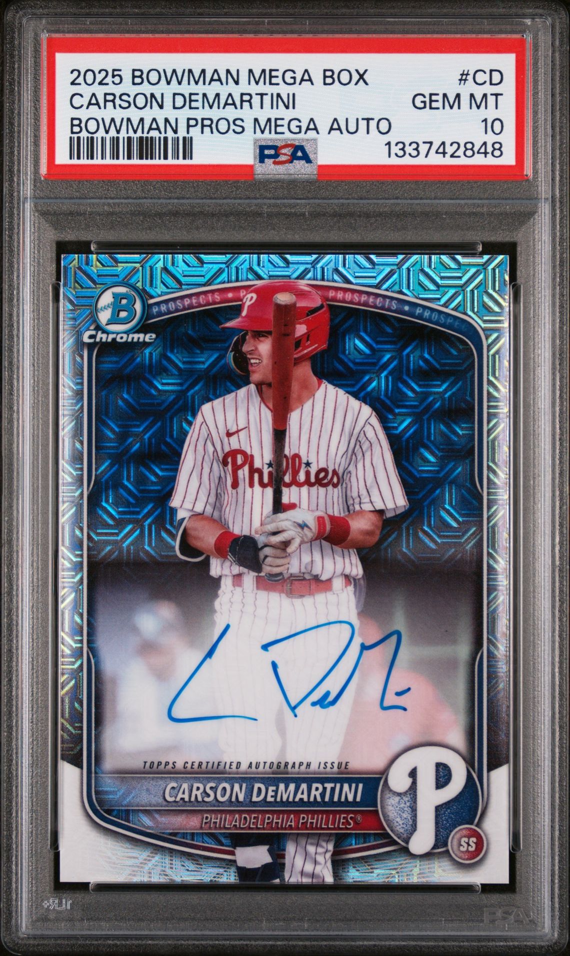 2025 Bowman BOWMAN MEGA BOX BOWMAN PROSPECT MEGA AUTOGRAPHS Chrome #CD Carson Demartini front