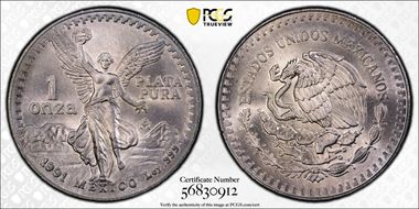 1991-Mo Onza Libertad Ag T1 - PLATA PURA MS66