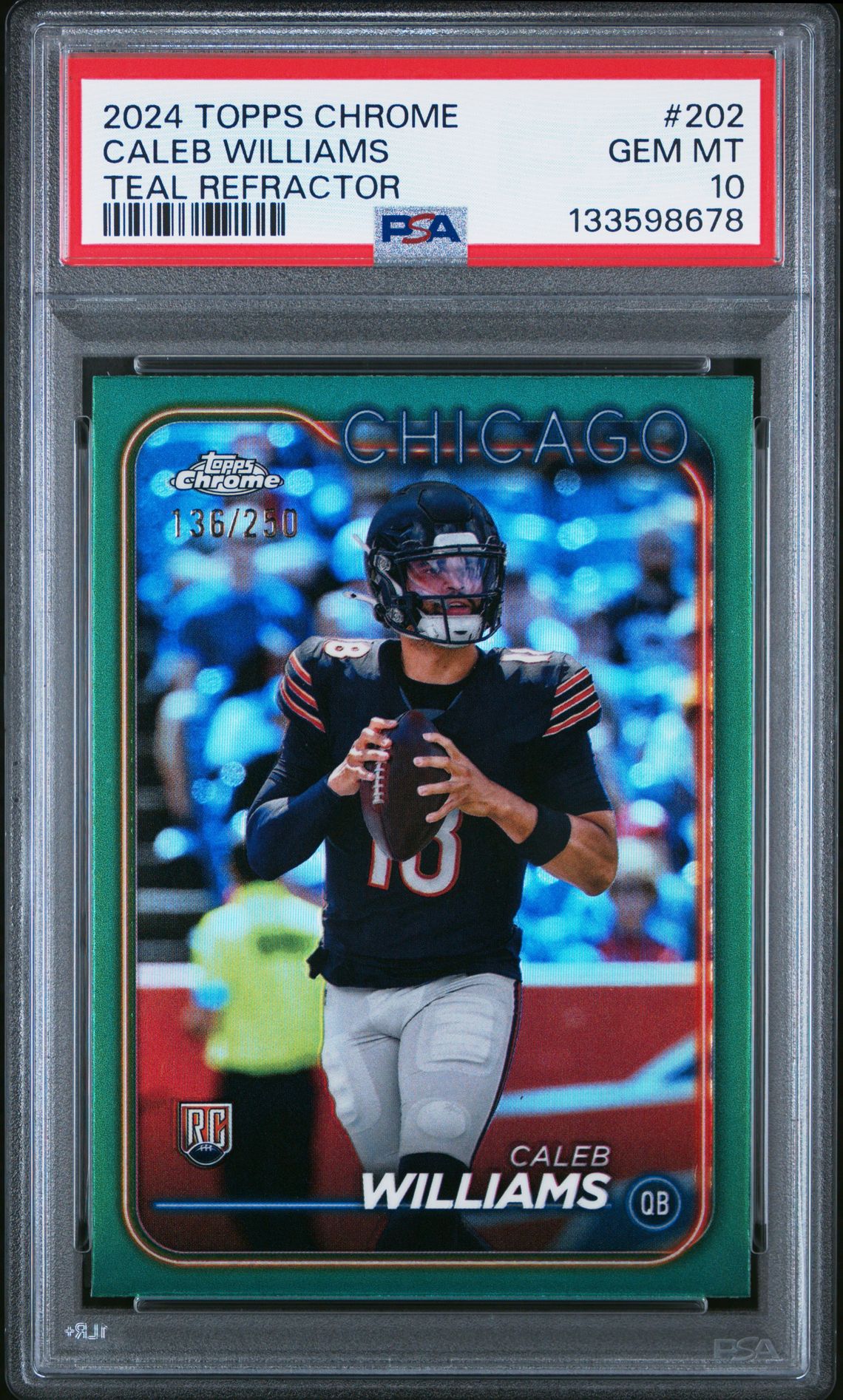 2024 Topps Chrome TOPPS CHROME TEAL REFRACTOR #202 Caleb Williams front