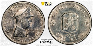 1947-S Peso Douglas MacArthur KM-185  Ag N1