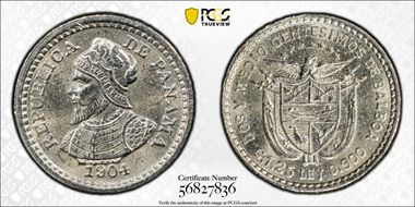 1904 2 1/2C KM-1  Ag MS64