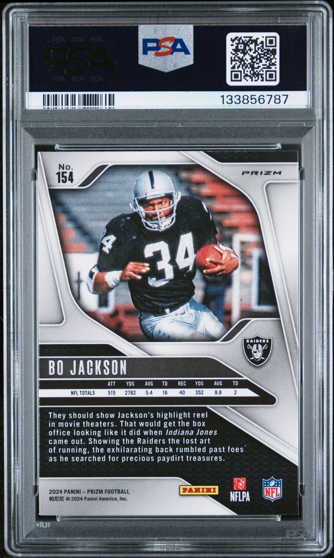 2024 Panini Prizm Bo Jackson #154 (Red/White/Blue Prizm) N0: Authentic back