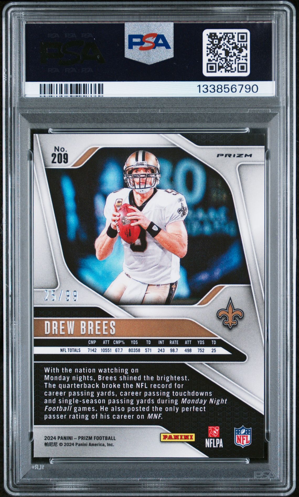 2024 Panini Prizm Drew Brees #209 (No Huddle Blue) N0: Authentic back