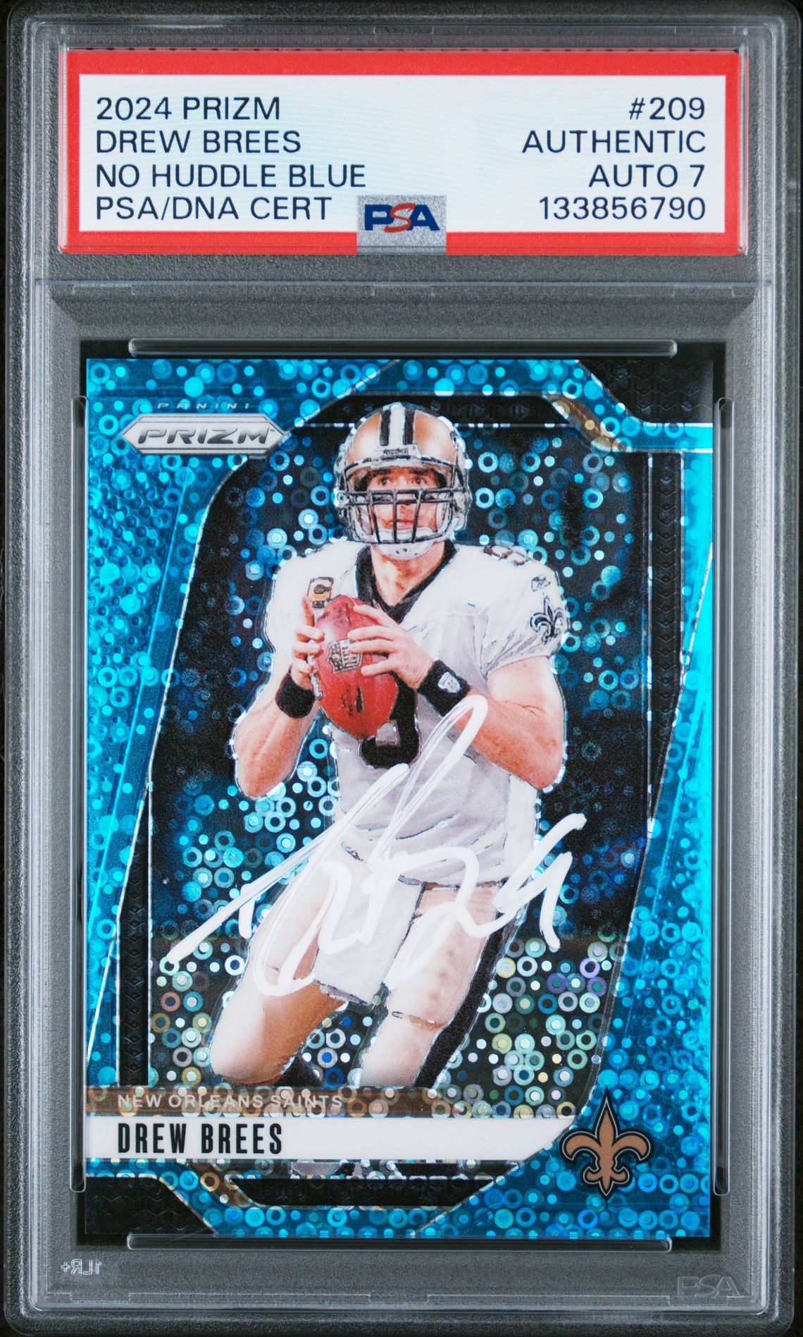 2024 Panini Prizm Drew Brees #209 (No Huddle Blue) N0: Authentic front