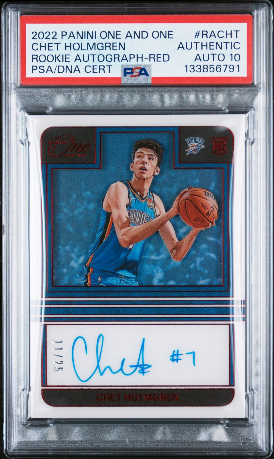 2022 Panini One And One Rookie Autographs Chet Holmgren #Racht (Rookie Autograph-Red) N0: Authentic front