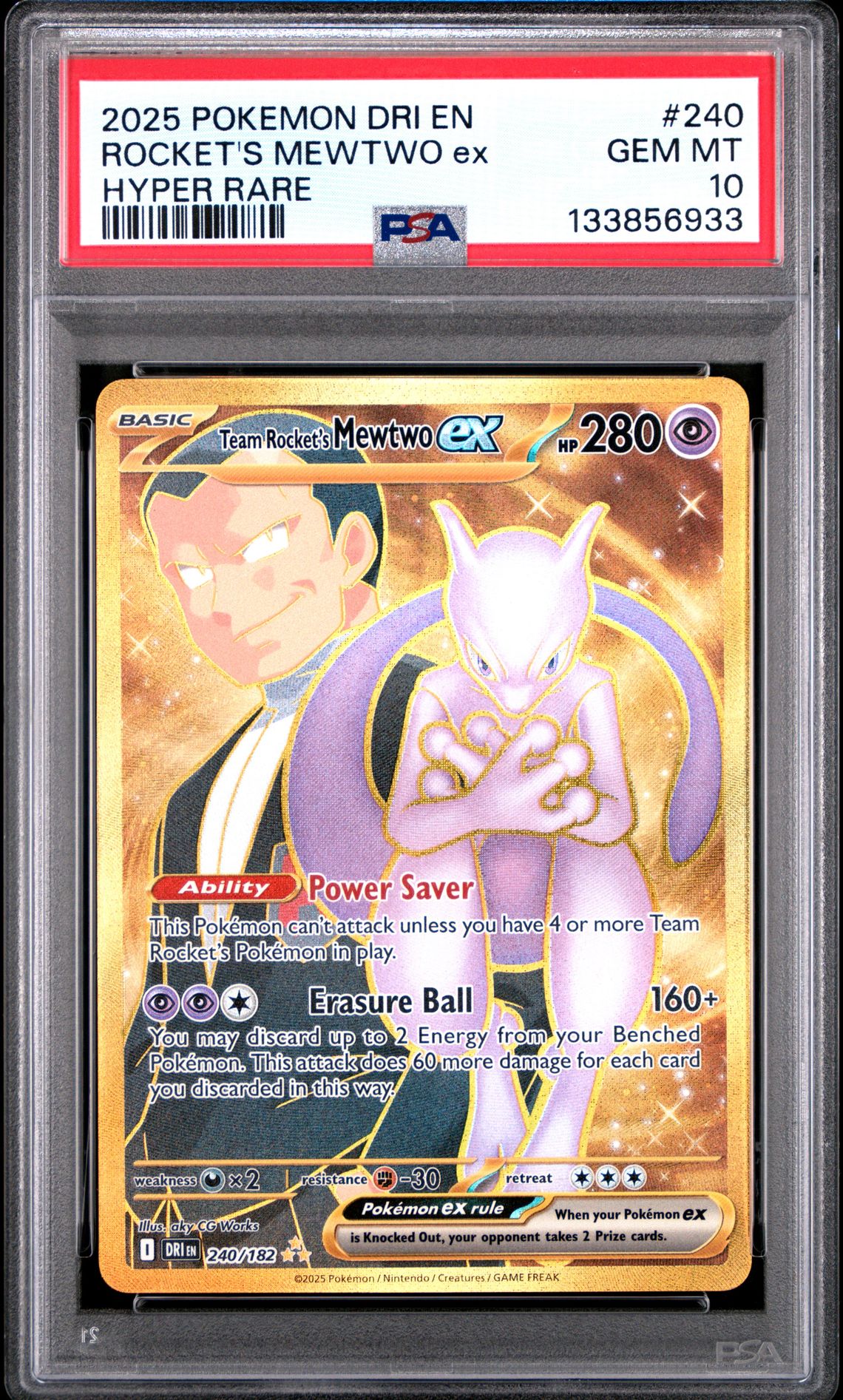 2025 Pokemon Dri En-Destined Rivals Rocket's Mewtwo Ex #240 (Hyper Rare) Gem Mt 10 front