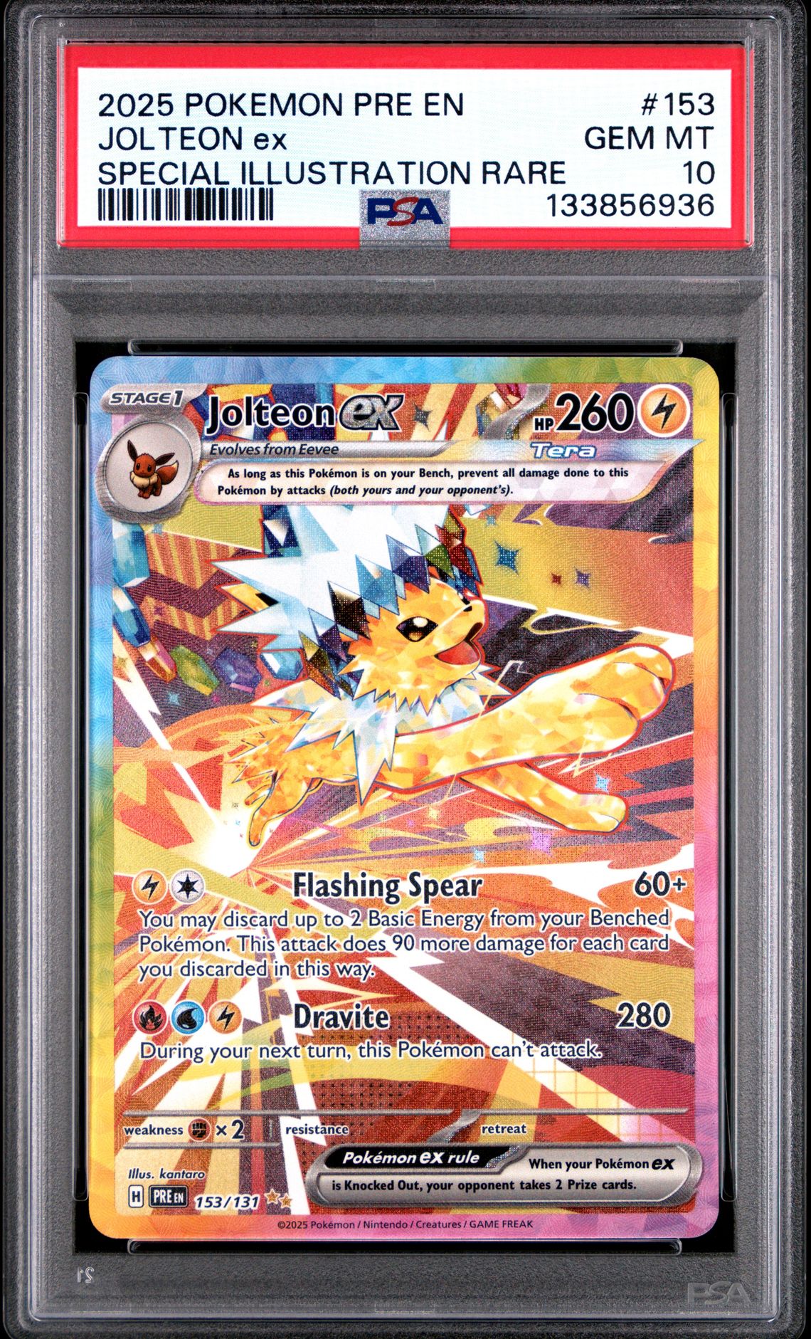 2025 Pokemon Pre En-Prismatic Evolutions Jolteon Ex #153 (Special Illustration Rare) Gem Mt 10 front