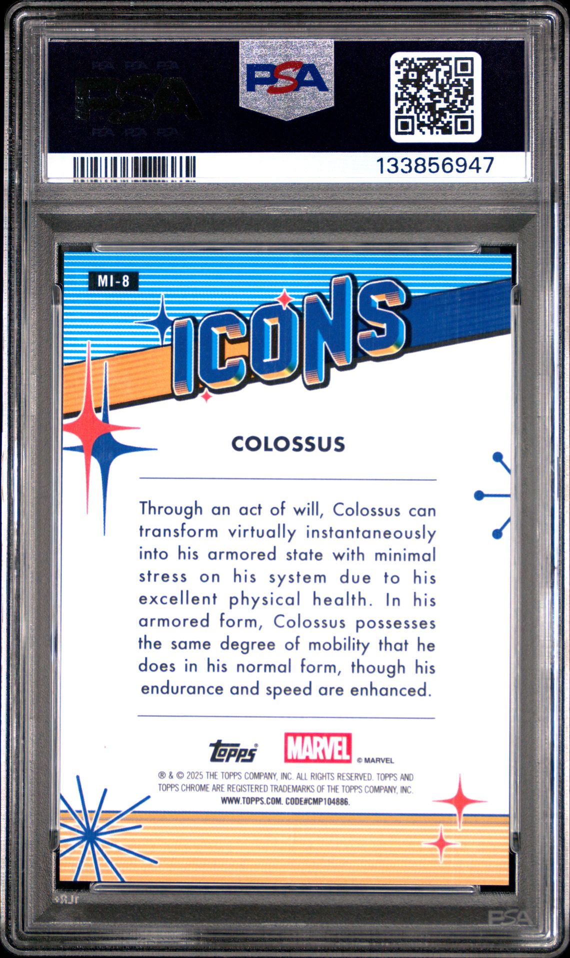 2025 Topps Chrome Marvel Marvel Icons Colossus #Mi8 (Marvel Icons-Orange Ref) Mint 9 back