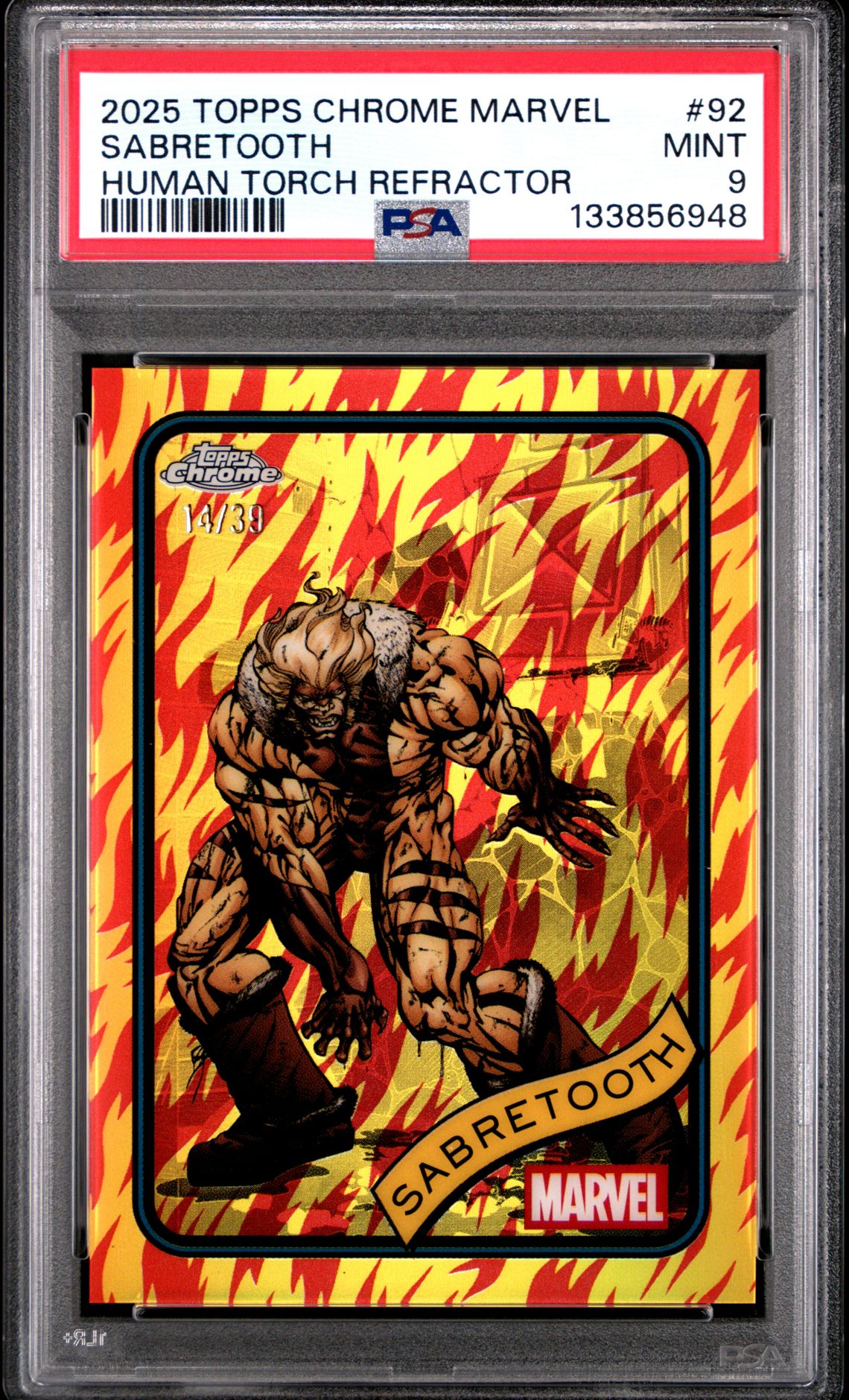 2025 Topps Chrome Marvel Sabretooth #92 (Human Torch Refractor) Mint 9 front