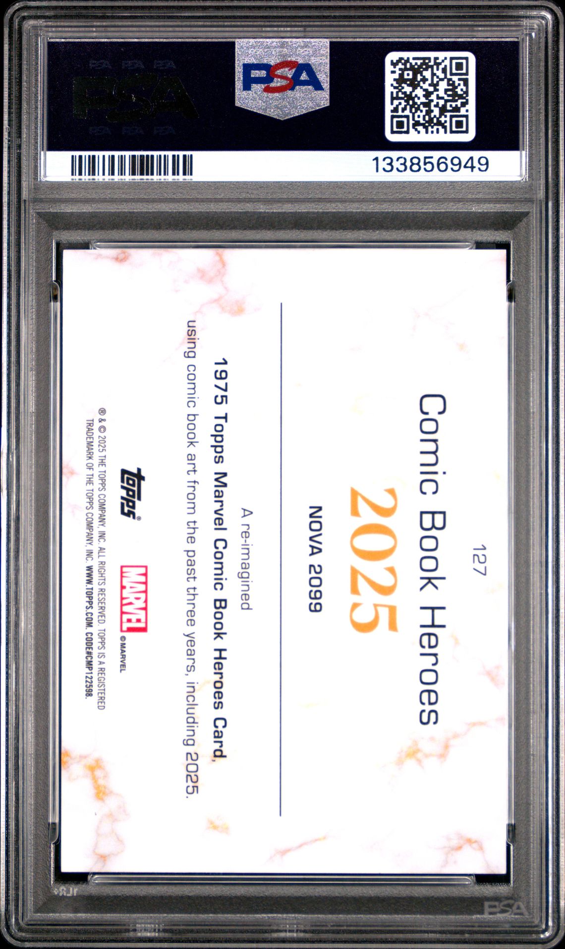 2025 Topps Marvel Comic Book Heroes 1975 Gold Anniversary Nova 2099 #127 (1975 Gold Anv-Prpl/Gld Lava) Nm-Mt 8 back