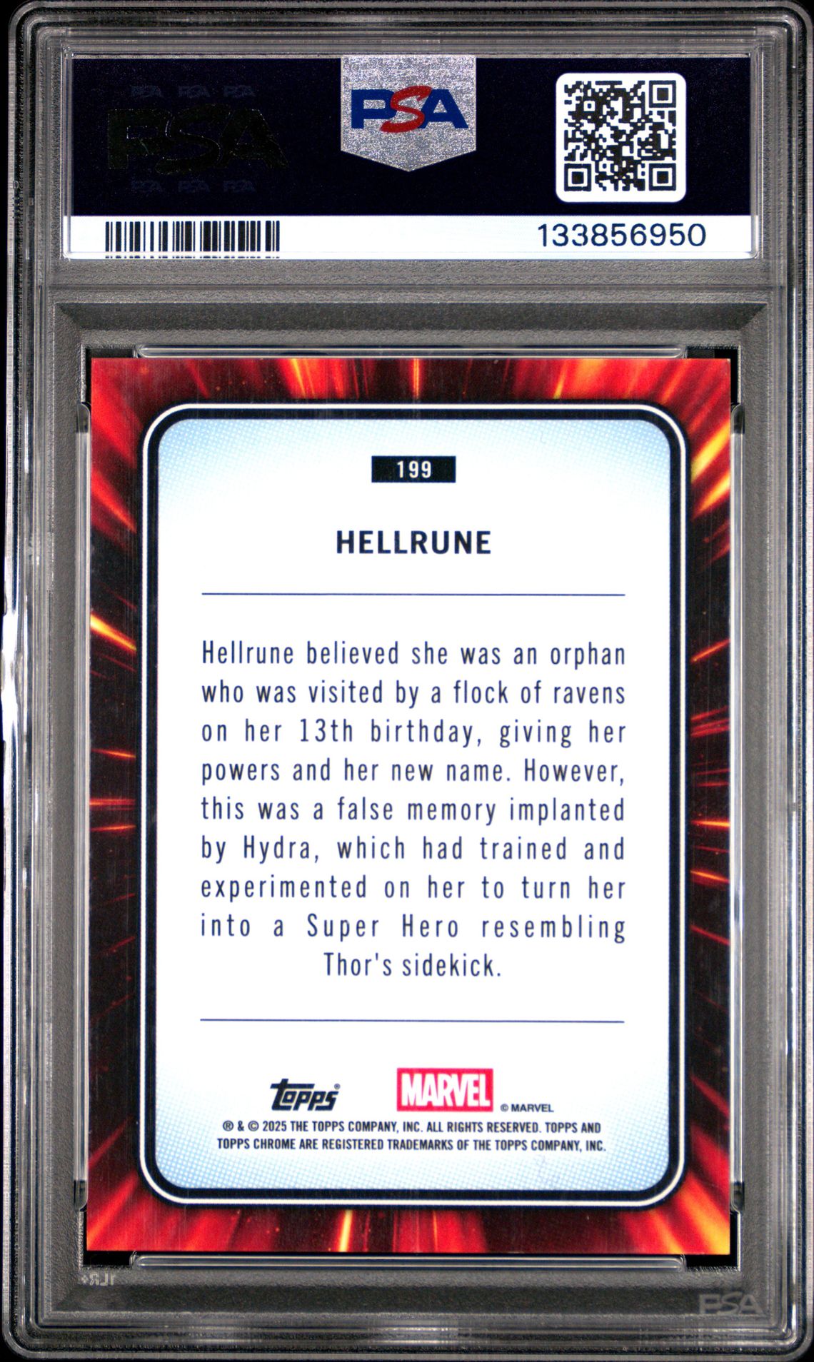 2025 Topps Chrome Marvel Hellrune #199 (Spider Web Refractor) Mint 9 back