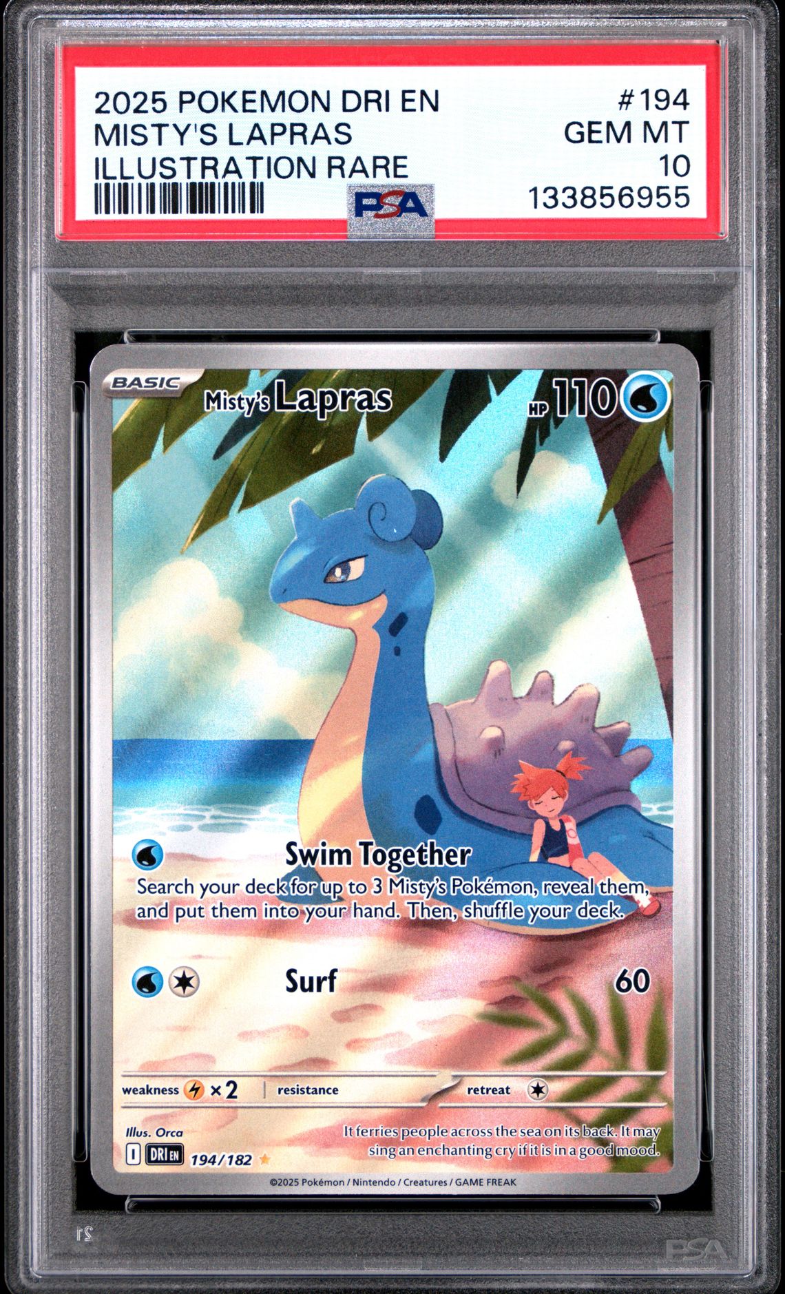 2025 Pokemon Dri En-Destined Rivals Misty's Lapras #194 (Illustration Rare) Gem Mt 10 front