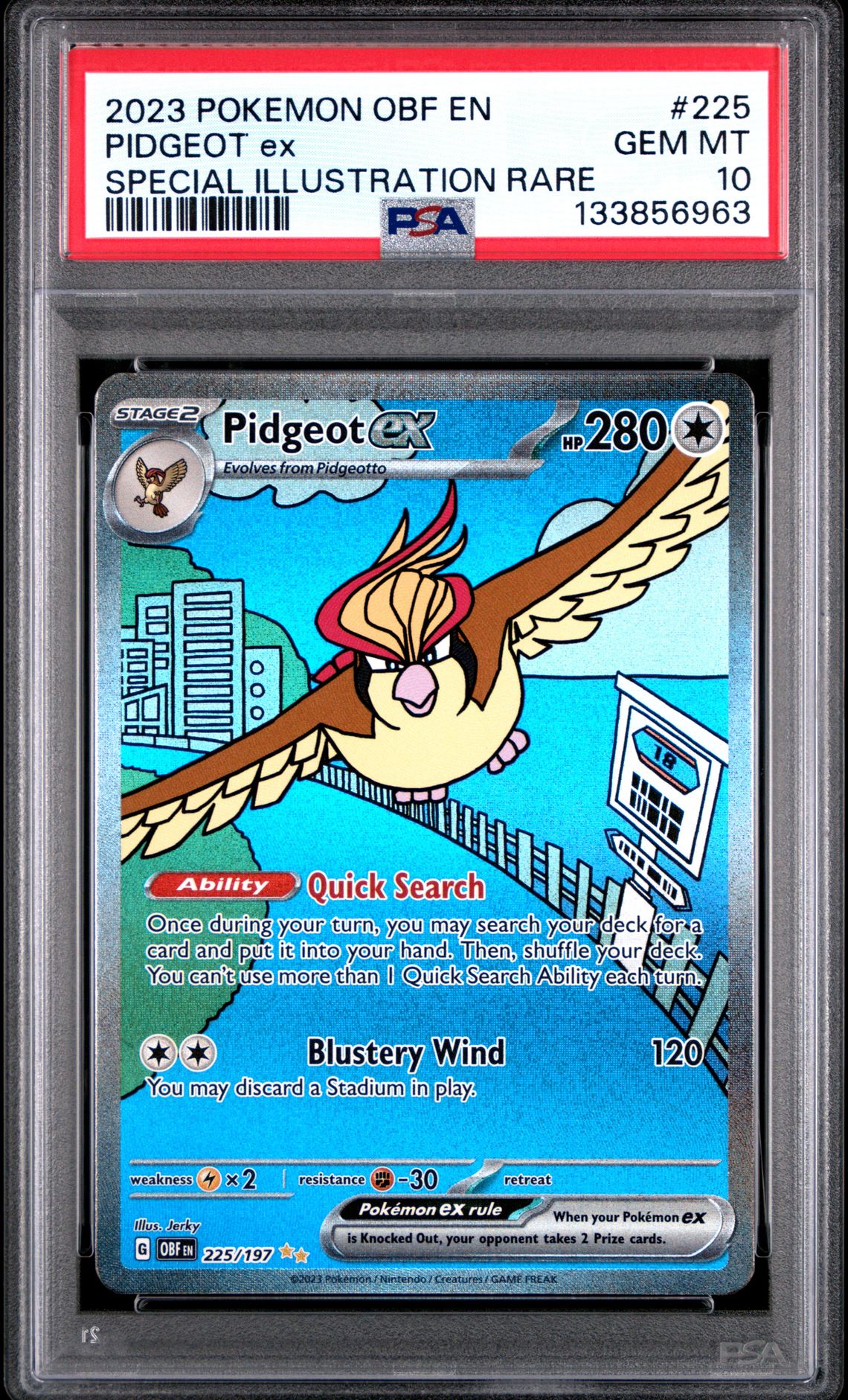 2023 Pokemon Obf En-Obsidian Flames Pidgeot Ex #225 (Special Illustration Rare) Gem Mt 10 front
