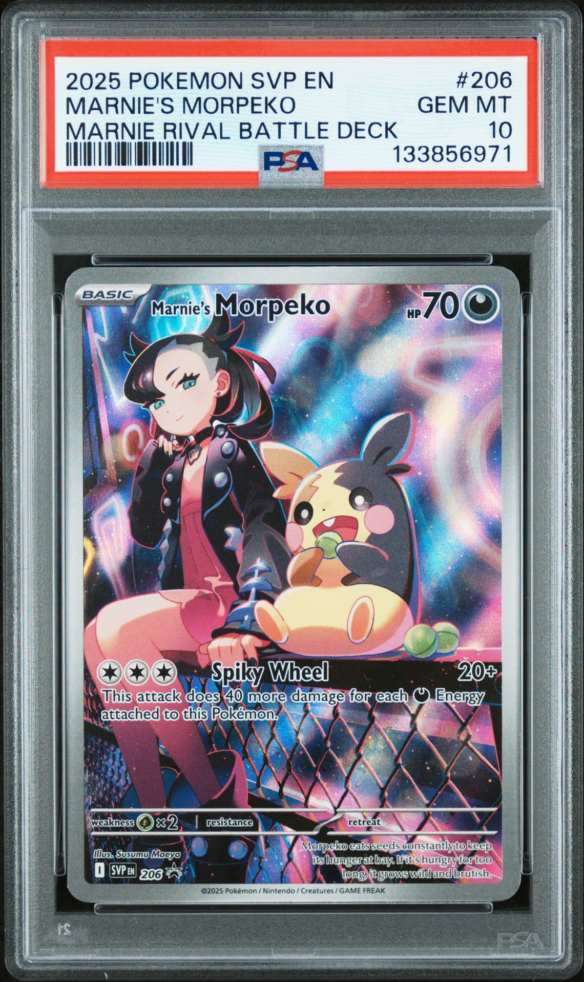 2025 Pokemon Svp En-Sv Black Star Promo Marnie's Morpeko #206 (Marnie Rival Battle Deck) Gem Mt 10 front